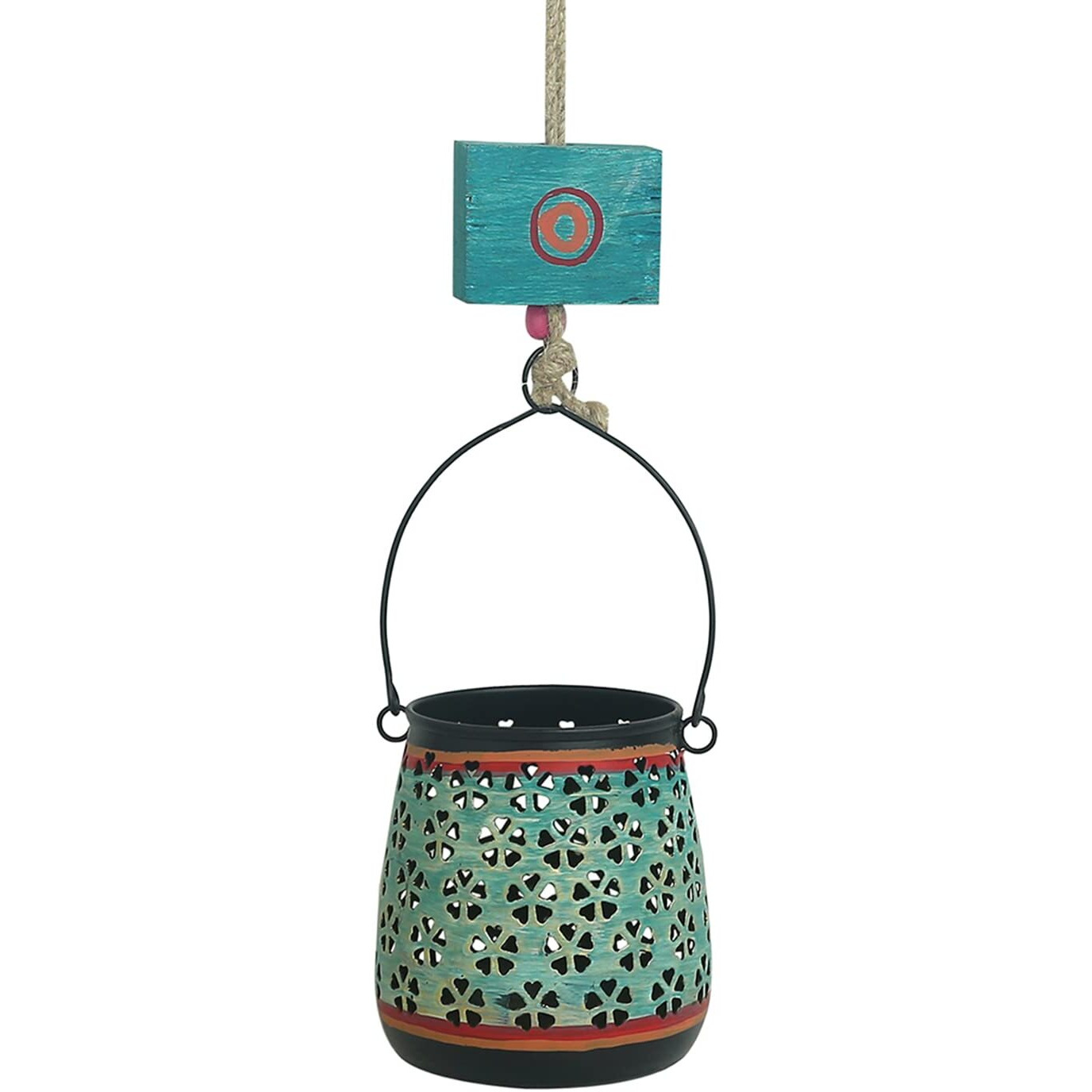 ExclusiveLane Oasis Radiance Hand-Painted Iron Hanging Tea-Light Holder - Decorative Wall Hanging Tealight Candle Holder For Home Decor Votive Tealight Holder T Lite Candle Stand For Home Decoration