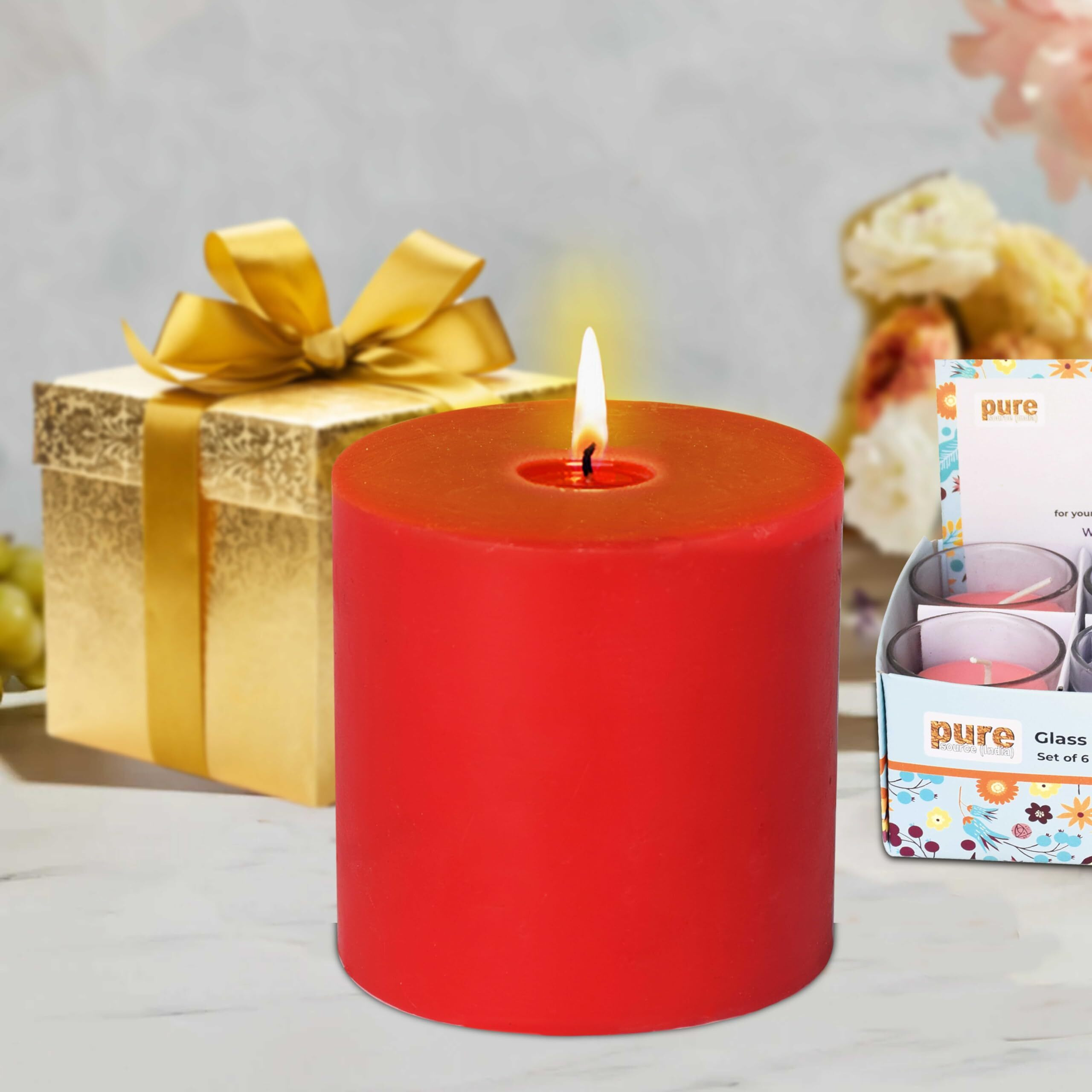 Pure Source India Scented Pillar Candle, Hand Crafted (Rose Red)