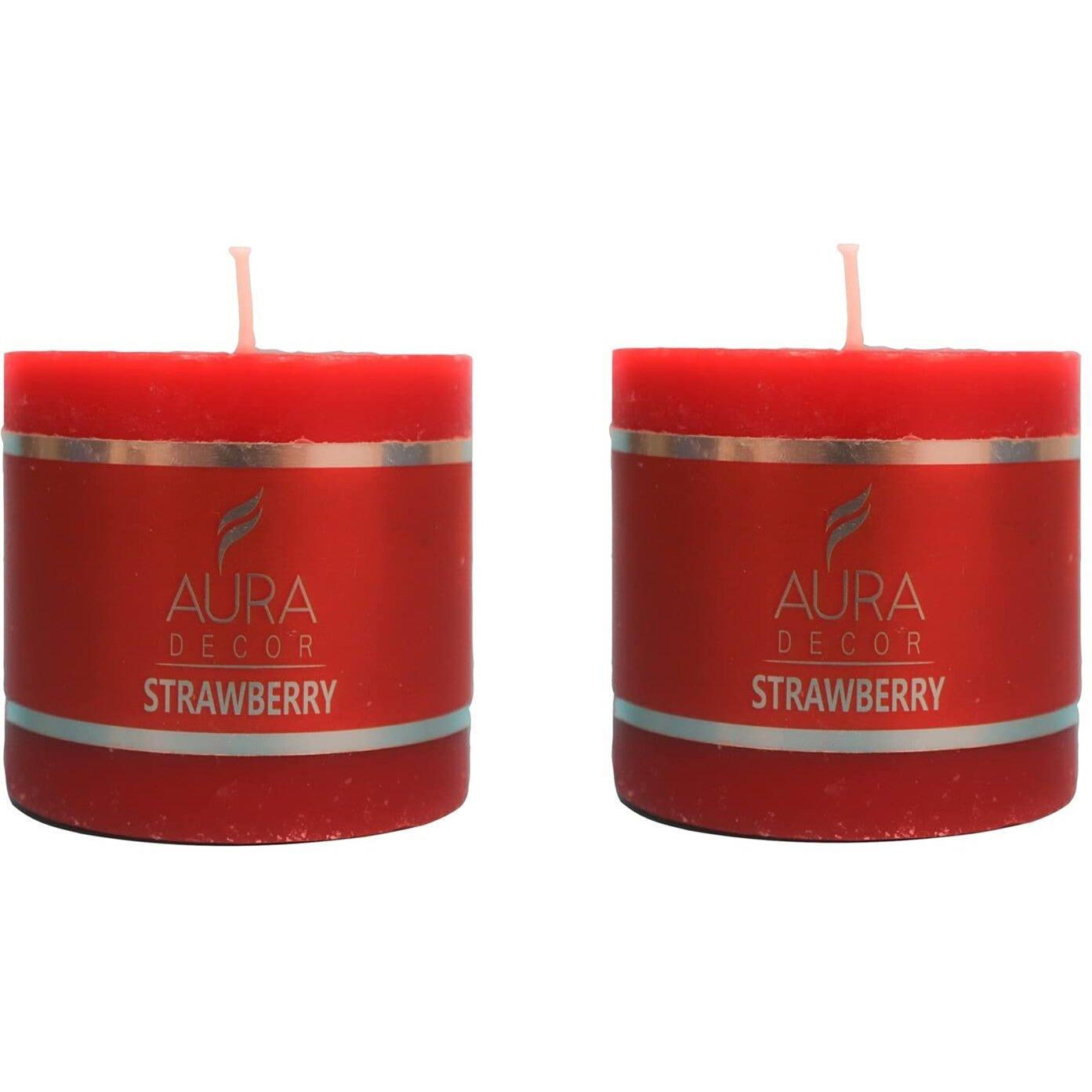 AuraDecor 2.5inch * 2.5 inch Fragrance Pillar Candle (Pack of 2) || Spa Candle || Home Dcor Candle || Romantic Candle || Candles for Aromatherapy || Burning Time 30 Hours (Strawberry)