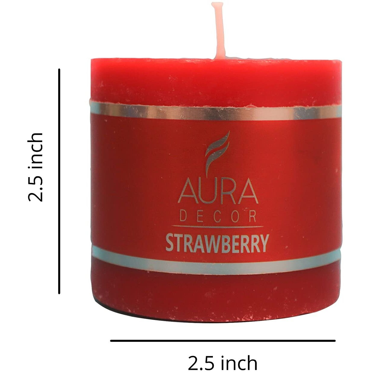 AuraDecor 2.5inch * 2.5 inch Fragrance Pillar Candle (Pack of 2) || Spa Candle || Home Dcor Candle || Romantic Candle || Candles for Aromatherapy || Burning Time 30 Hours (Strawberry)