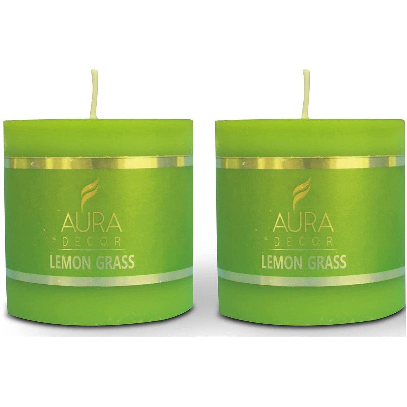 AuraDecor 2.5inch * 2.5 inch Fragrance Pillar Candle (Pack of 2) || Spa Candle || Home Dcor Candle || Romantic Candle || Candles for Aromatherapy || Burning Time 30 Hours (Lemon Grass)