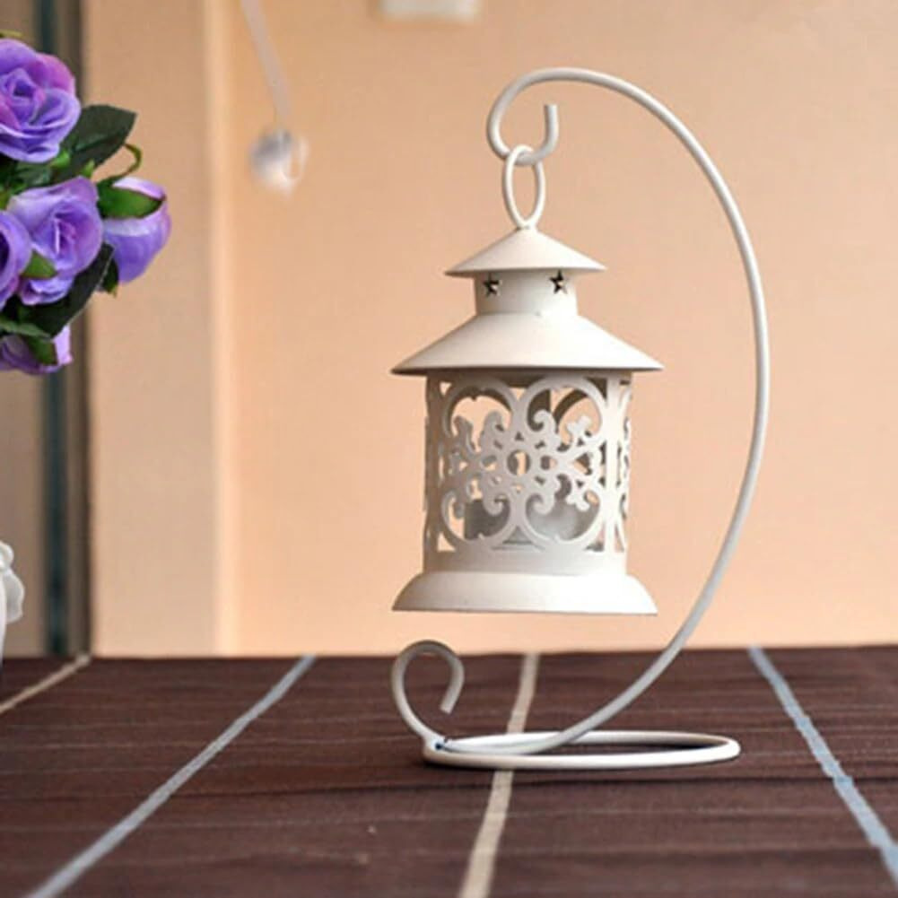 KRESHU European Style Metal Lanterns for Decorating Metal Moroccan Candlestick Candle Stand Night Light Lanterns Creative Hanging Tealight Candle Holder Desktop Ornaments Home Decoration(White, 1pcs)