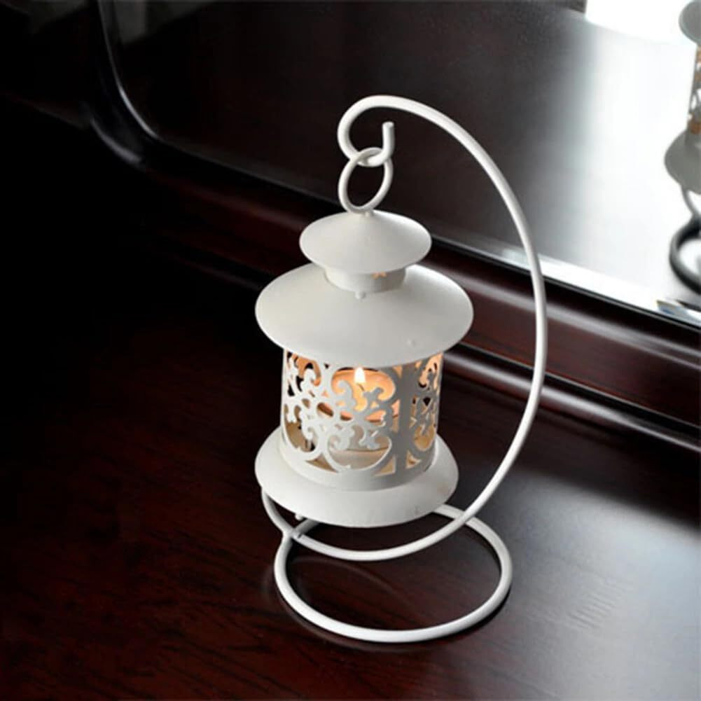 KRESHU European Style Metal Lanterns for Decorating Metal Moroccan Candlestick Candle Stand Night Light Lanterns Creative Hanging Tealight Candle Holder Desktop Ornaments Home Decoration(White, 1pcs)