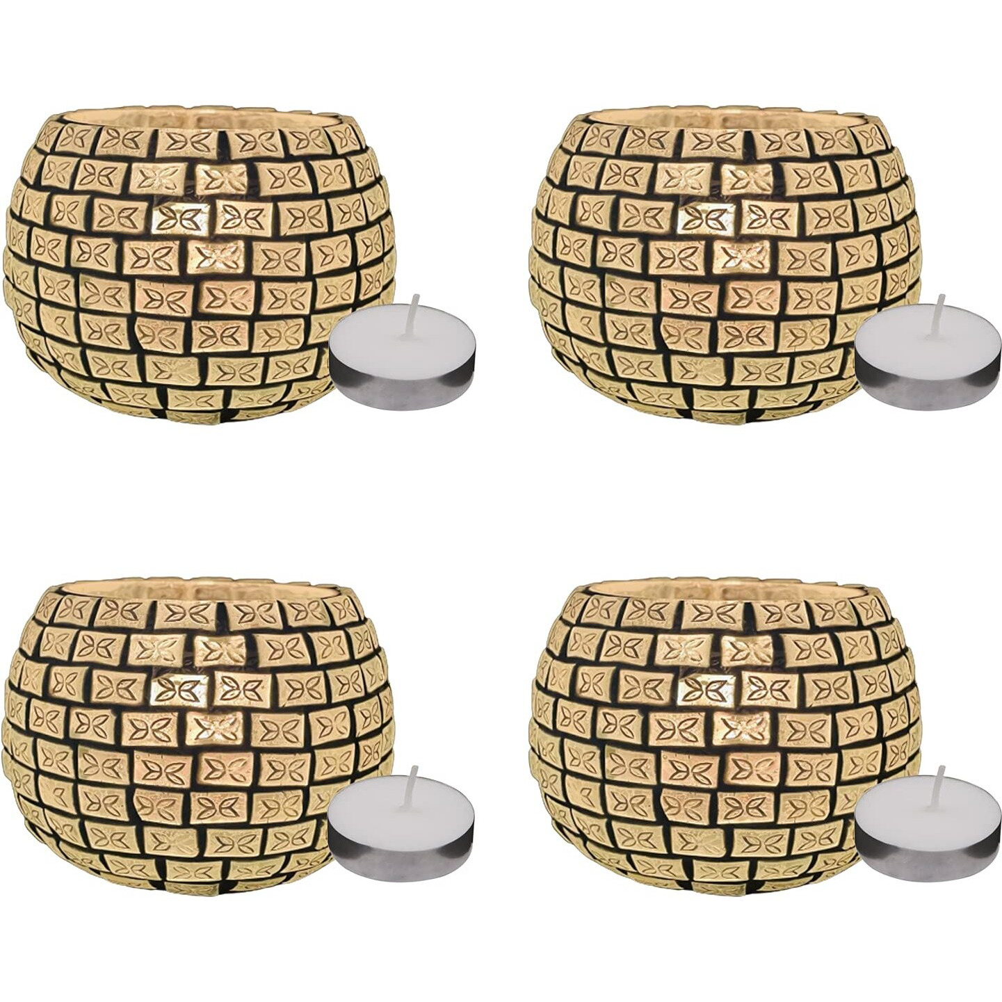 bianco T-Light Mosaic Candle Holder for Home Decoration Mosaic Glass, for Bedroom, Office, Living Room, Dining Table, Festive Lights Decoration (Pack of 4)