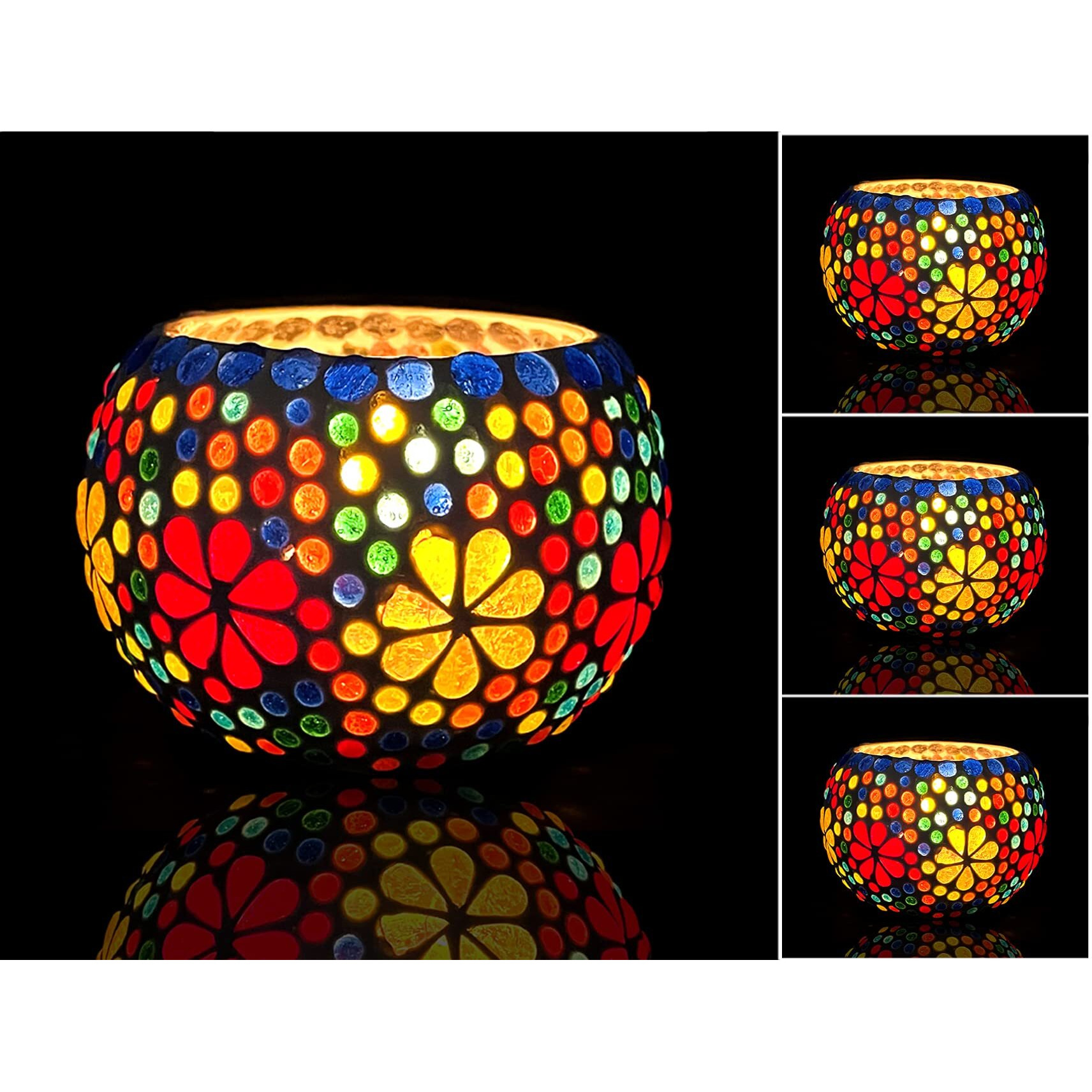 bianco T-Light Mosaic Candle Holder for Home Decoration Mosaic Glass, for Bedroom, Office, Living Room, Dining Table, Festive Lights Decoration (Pack of 4)