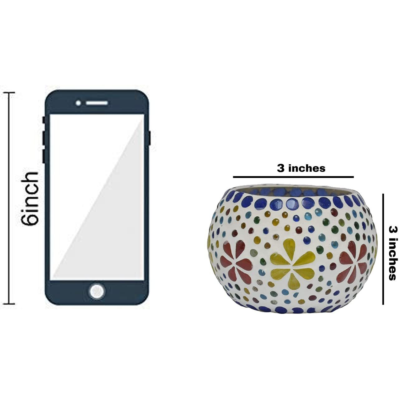 bianco T-Light Mosaic Candle Holder for Home Decoration Mosaic Glass, for Bedroom, Office, Living Room, Dining Table, Festive Lights Decoration (Pack of 4)