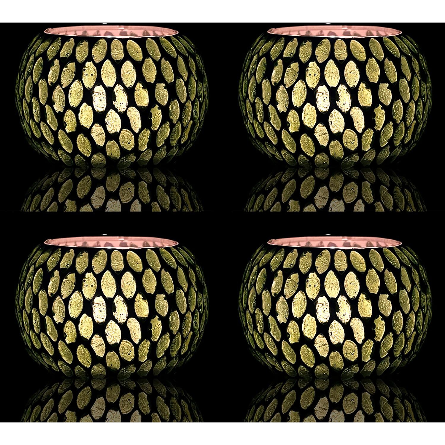 bianco T-Light Mosaic Candle Holder for Home Decoration Mosaic Glass, for Bedroom, Office, Living Room, Dining Table, Festive Lights Decoration (Pack of 4)