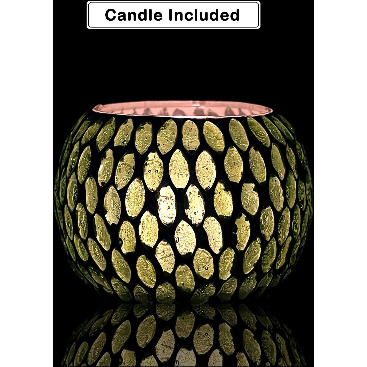 bianco T-Light Mosaic Candle Holder for Home Decoration Mosaic Glass, for Bedroom, Office, Living Room, Dining Table, Festive Lights Decoration (Pack of 4)