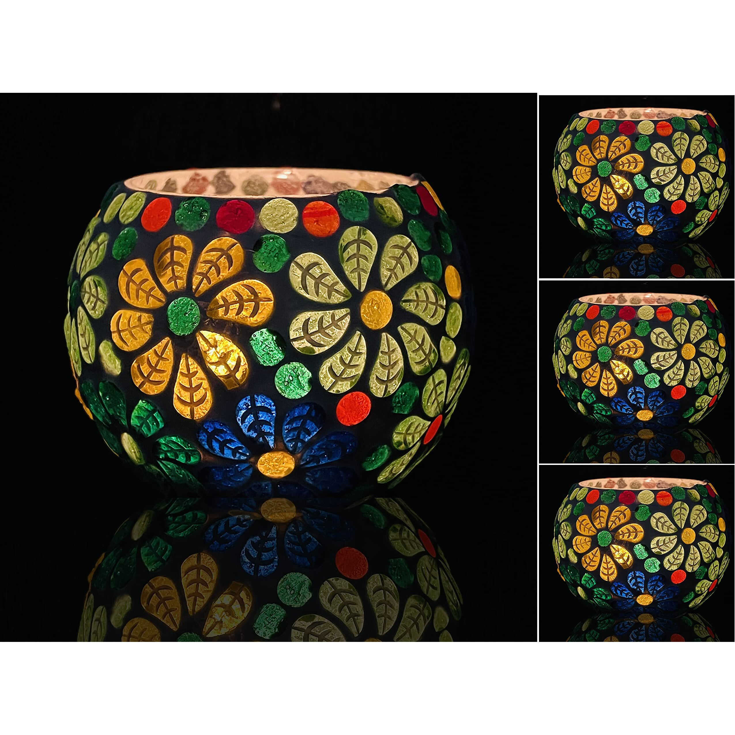 bianco T-Light Mosaic Candle Holder for Home Decoration Mosaic Glass, for Bedroom, Office, Living Room, Dining Table, Festive Lights Decoration (Pack of 4)
