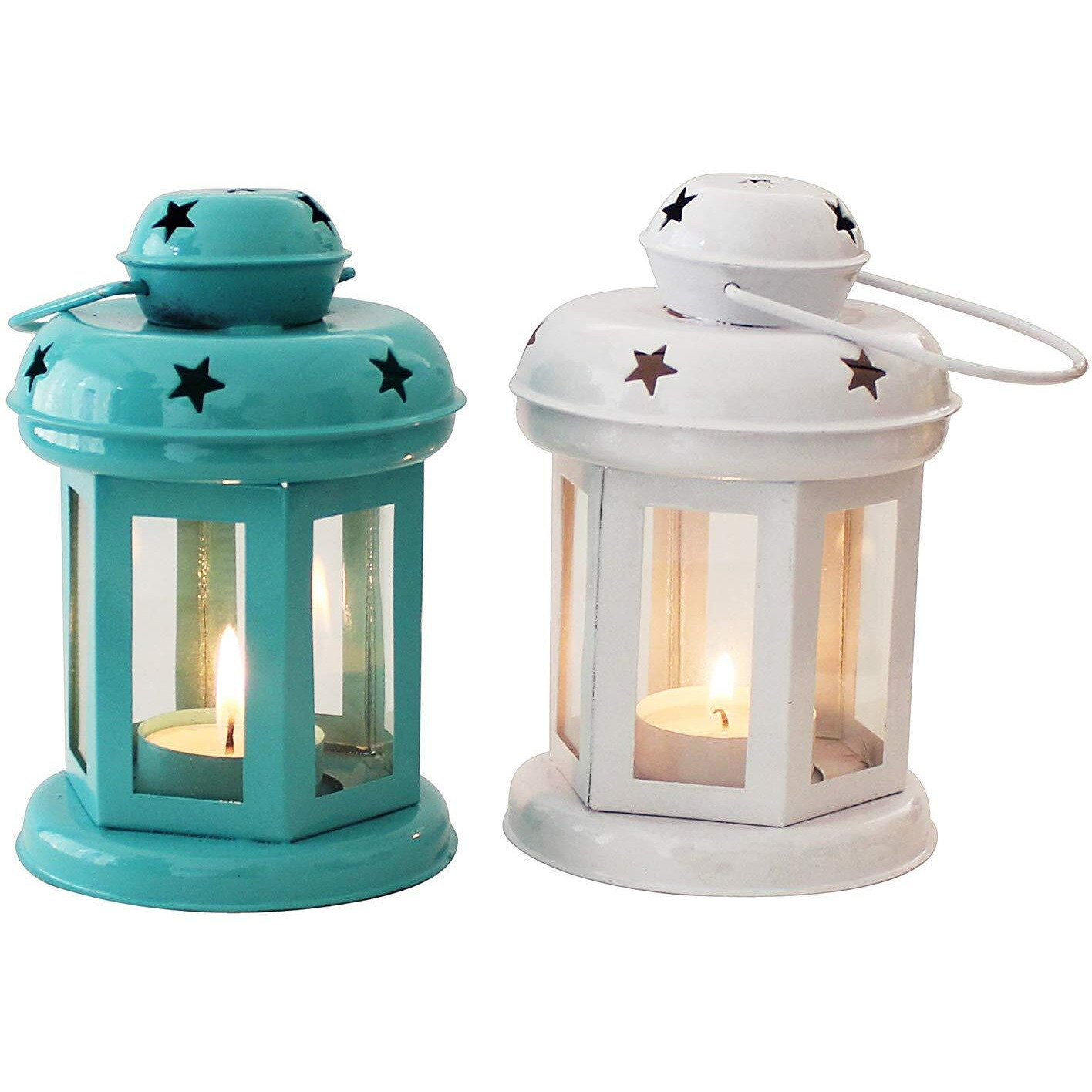 TIED RIBBONS Set of 2 Hanging Lantern Tealight Candle Holder for Table Decoration - Christmas Decorations Items for Home Decor Office Xmas Gifts (Red and Yellow)