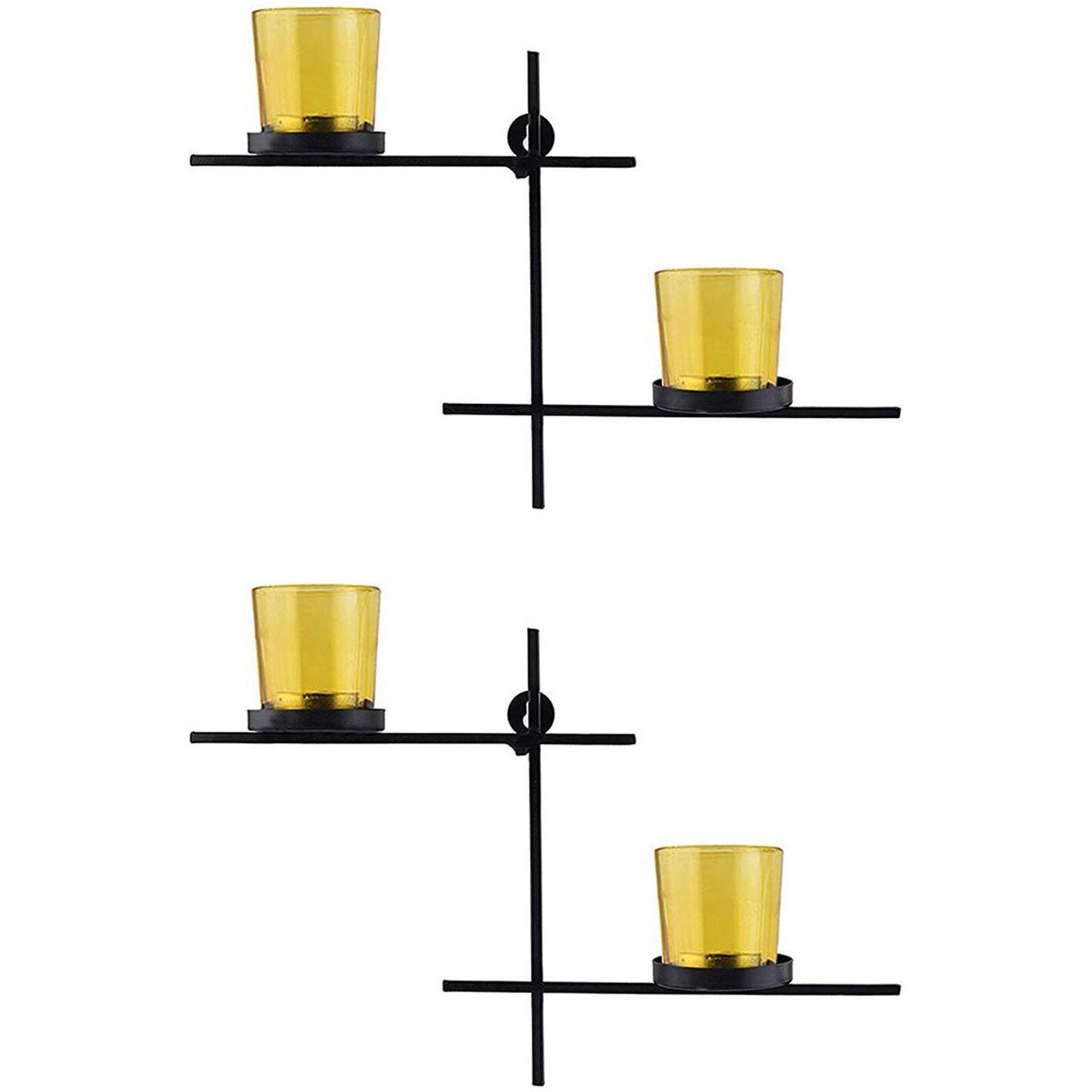 TIED RIBBONS Set of 2 Wall Hanging Tealight Candle Holder Metal Wall Sconce with Glass Cups for Home Decoration - Decorations Items for Home