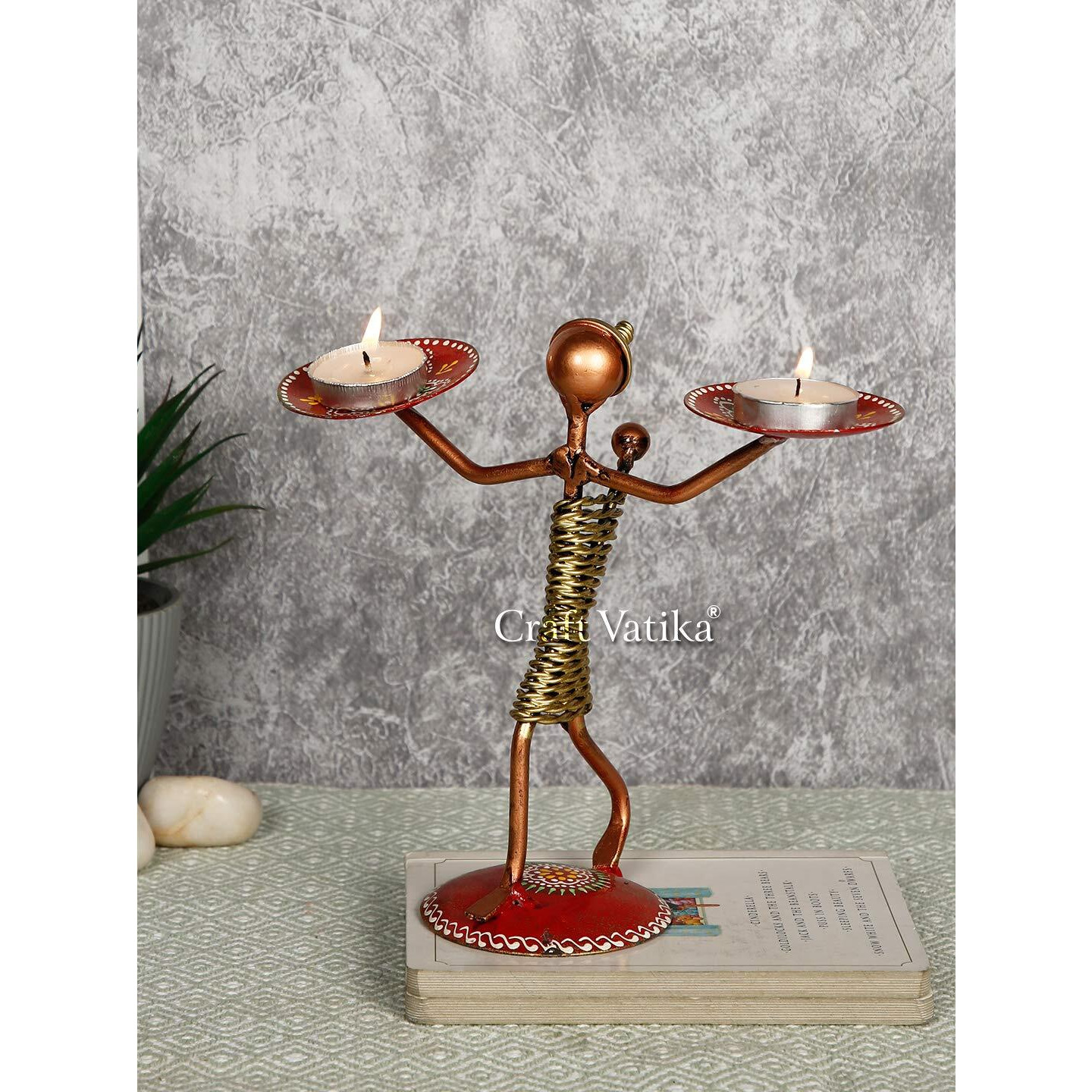 CraftVatika Tea Light Candle Holder for Home Decoration Iron Lady Tealight Candle Holders Stand Centre Piece Dining Table Top Living Room Decor