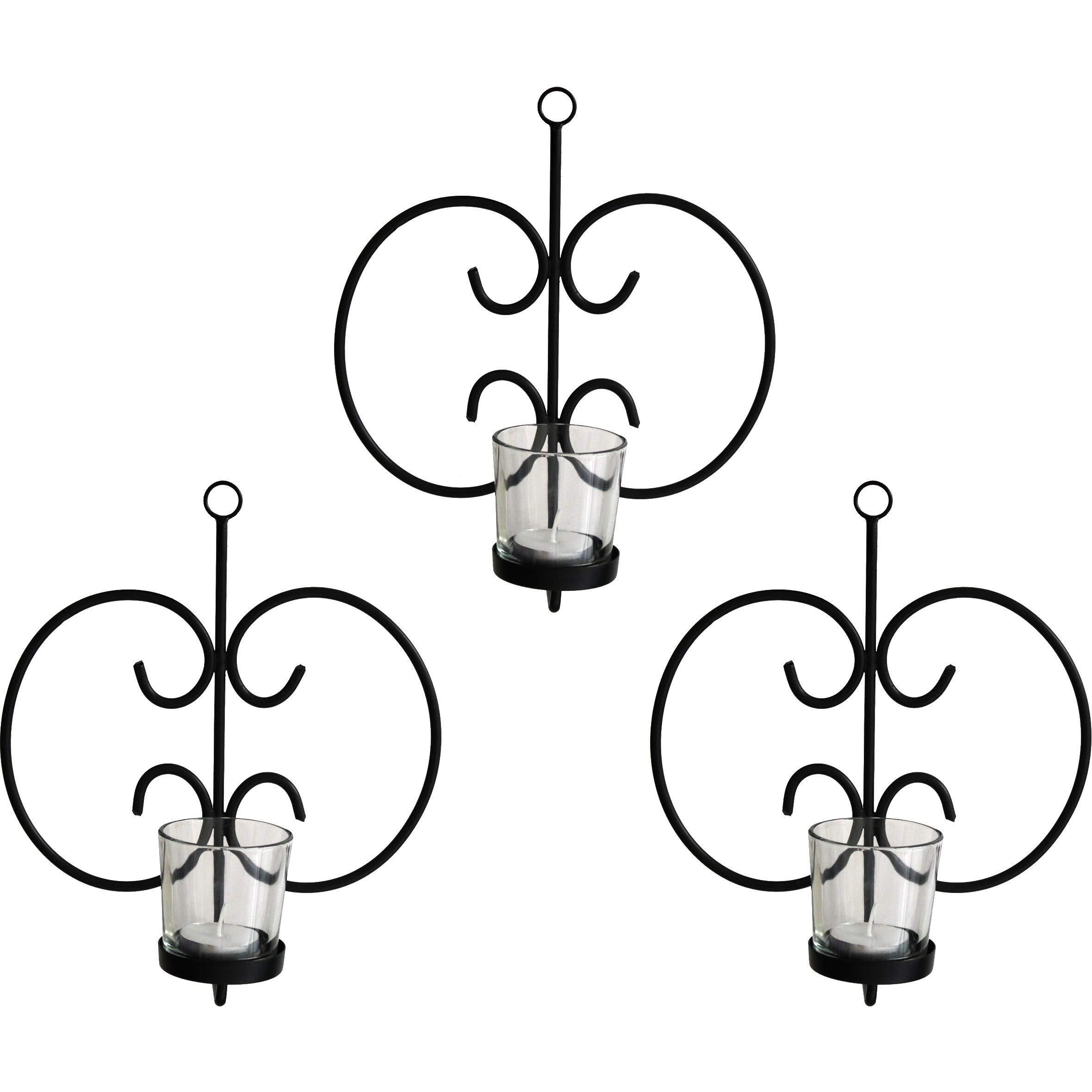 TIED RIBBONS Pack of 3 Wall Hanging Tealight Candle Holders with Glass Candle Holders Metal Wall Sconce - Decorations Items for Home Wall Decor Restaurant Office Gifts