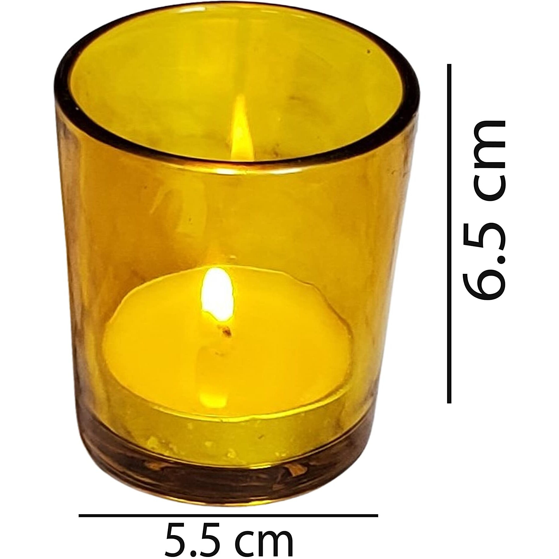 Pure Source India Set of 6 Glass Votive Tealight Candle Holders - Living Room Side Table Home Decoration (Glass, Pack of 6, Yellow)