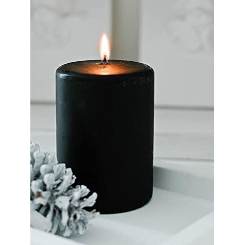 Luces Paraffin Wax Smokeless Scented 2.5X3 Black Tall Pillar Candle for Decoretion Pack of 2