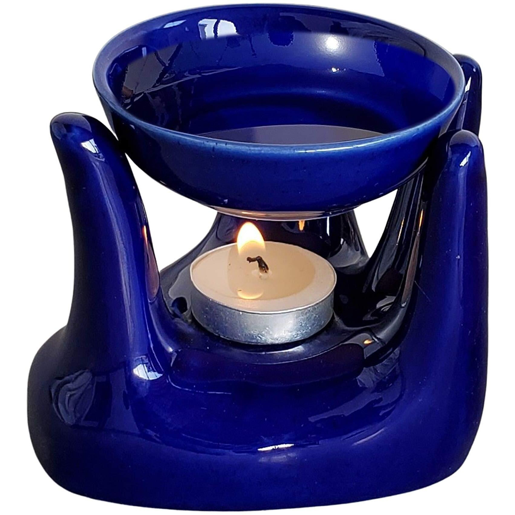 Pure Source India Oil Burner for Home, Office, with 1 Tea Light Candle, Made by Porcelain (Blue)