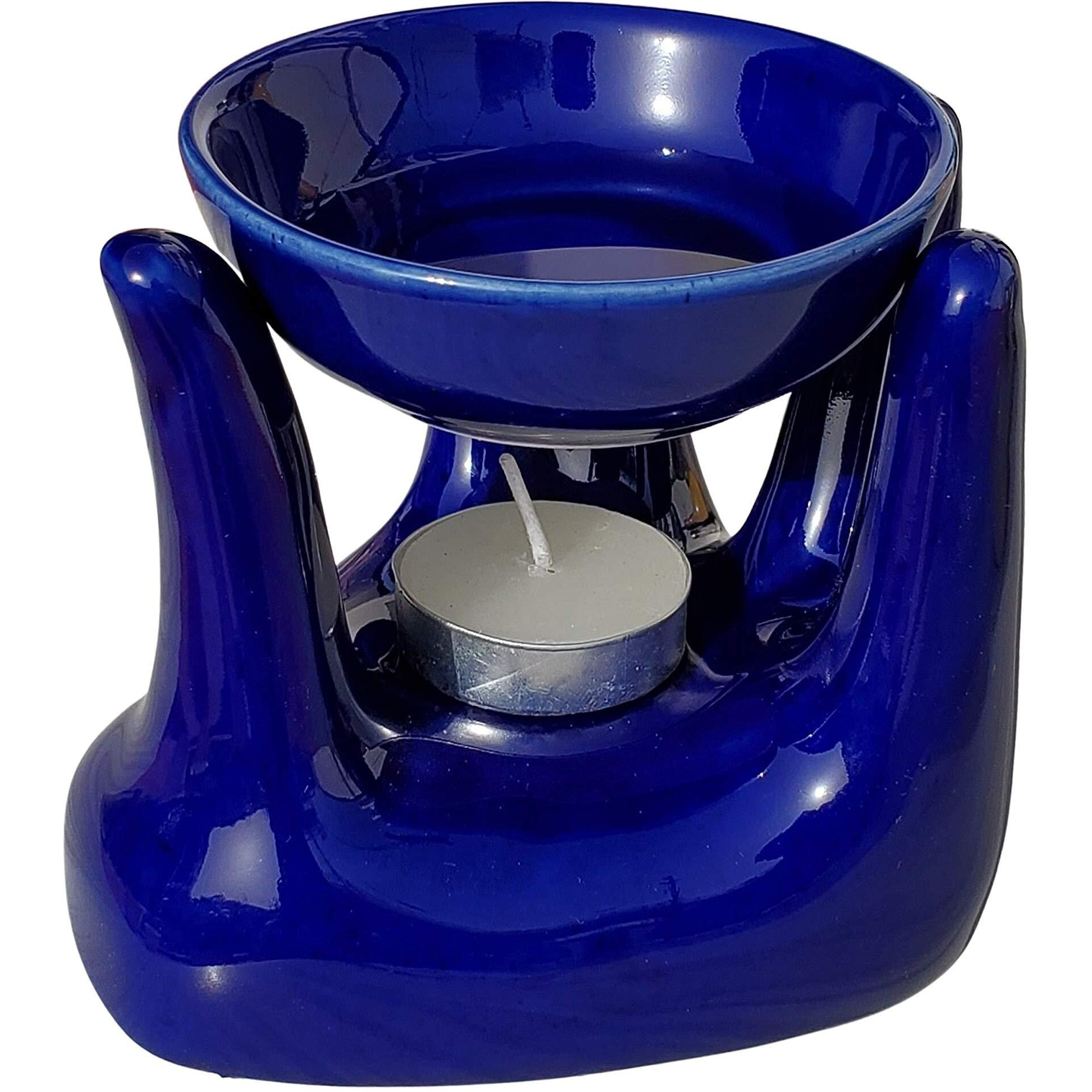 Pure Source India Oil Burner for Home, Office, with 1 Tea Light Candle, Made by Porcelain (Blue)
