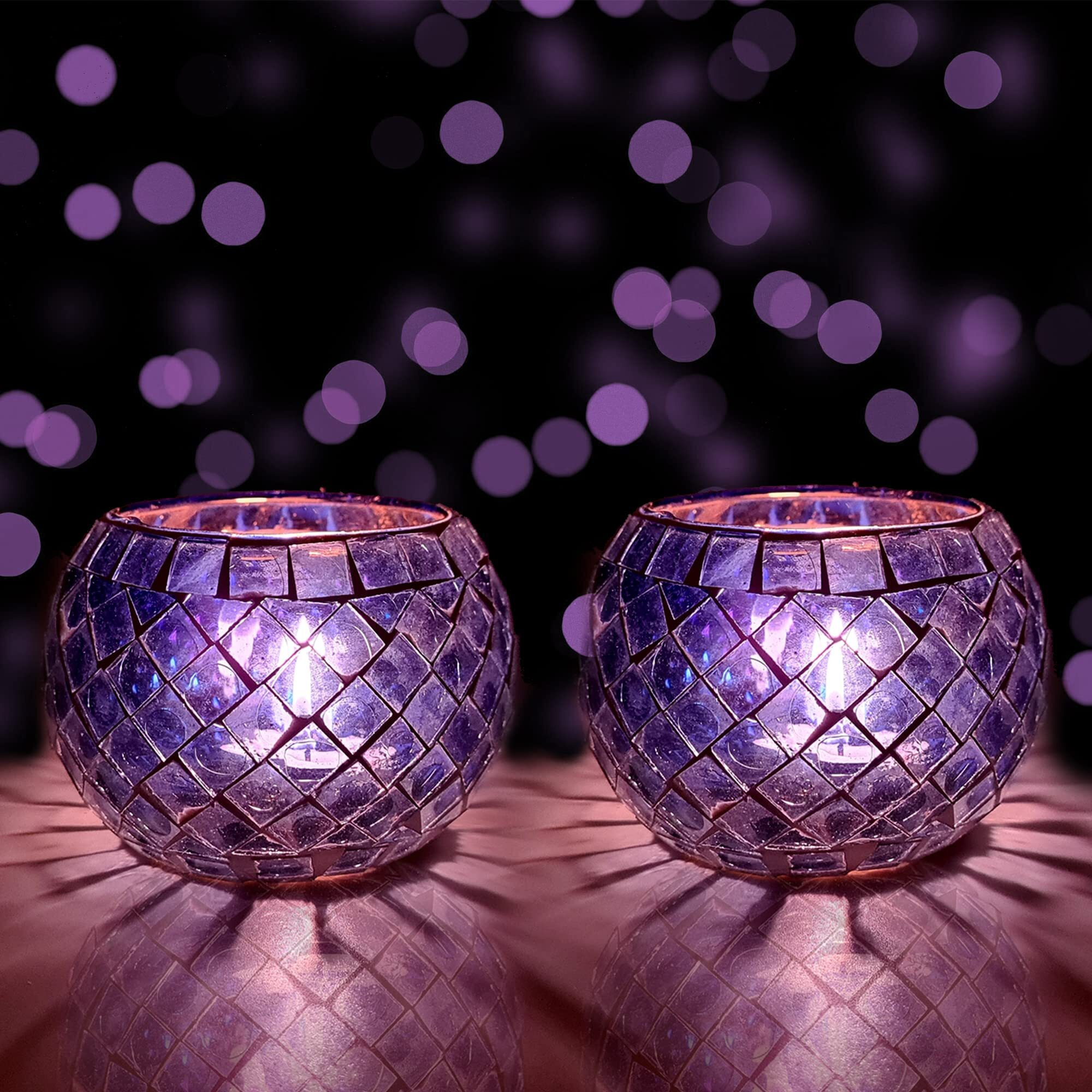 The Purple Tree Morrocan Mosaic Tealight Candle Holders (Pack of 2), Diwali Candle Holder, tealight Holder, Diwali Gift, Best Gift for Diwali, Diwali Decoration T75
