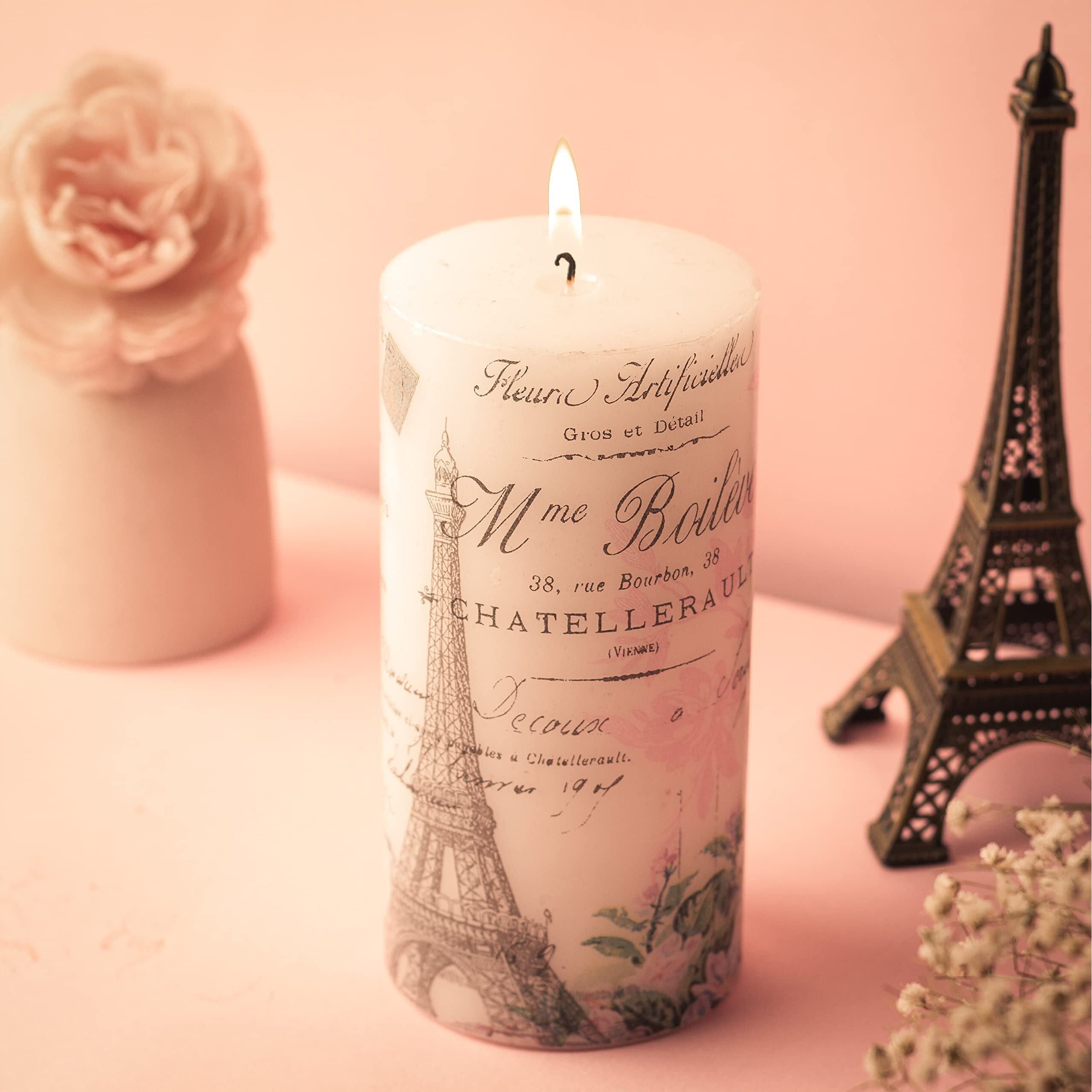 AuraDecor Wax Unscented Paris Eiffel Tower Candle || 3 * 6 Inch Pillar Candle || White Candle || Love Candle || Love Of Paris (Decor Paris)