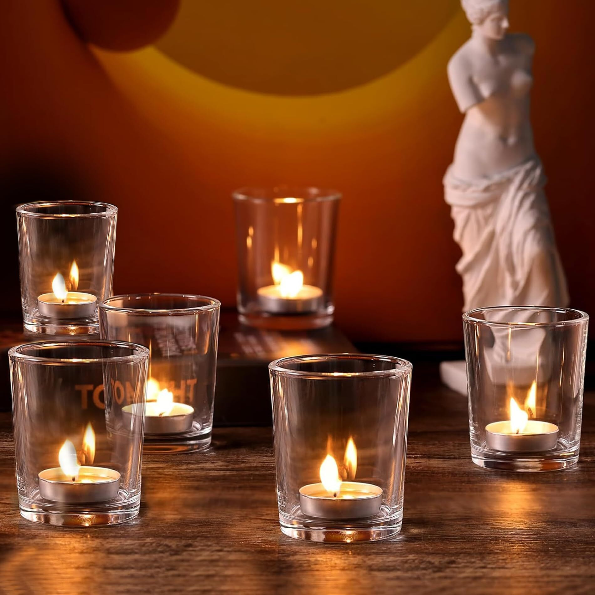 TIED RIBBONS Set of 6 Votive Glass Tealight Candle Holders Glass Votive - Christmas Decorations Items for Home Decor Table Top Restaurant and Xmas Gifts (Glass, Clear, 6 Cm X 5 Cm)