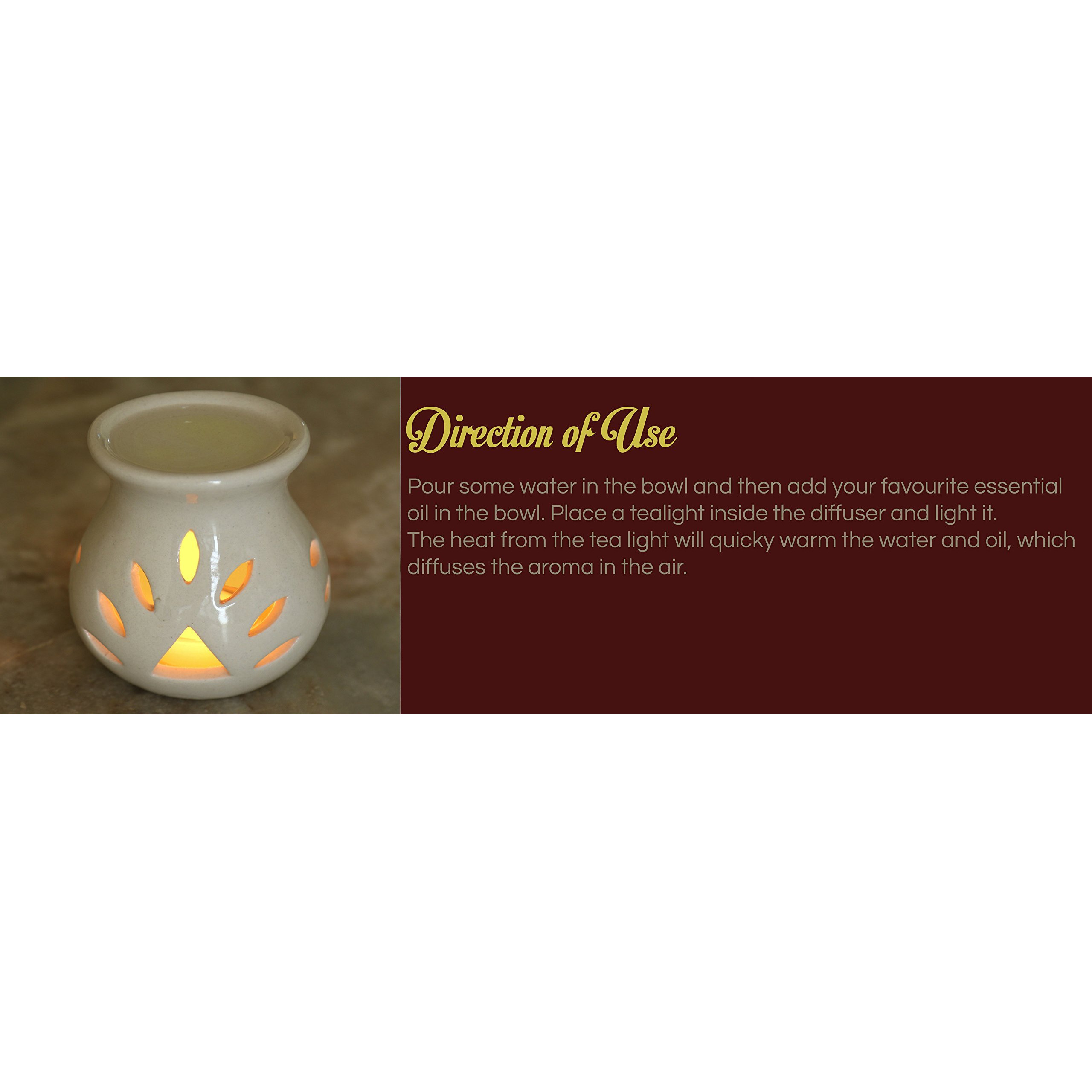 Pure Source India Ceramic Aroma Burner Regular Ivory White Color with 10 ML Relaxing Aroma Oil and 4 Tea Light Candle (Oil Burner Set)