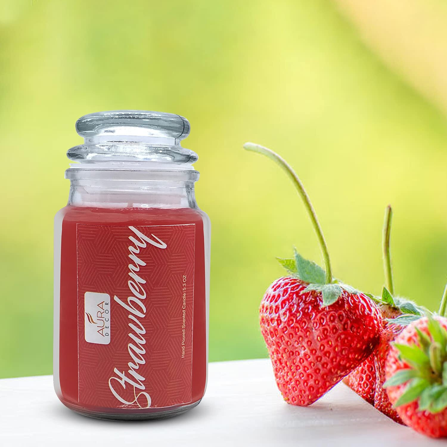 AuraDecor Fragrance Lid Jar Candle || Long Burning 72 Hours || Smokeless || Spa Candle || Aroma Candle (Strawberry)