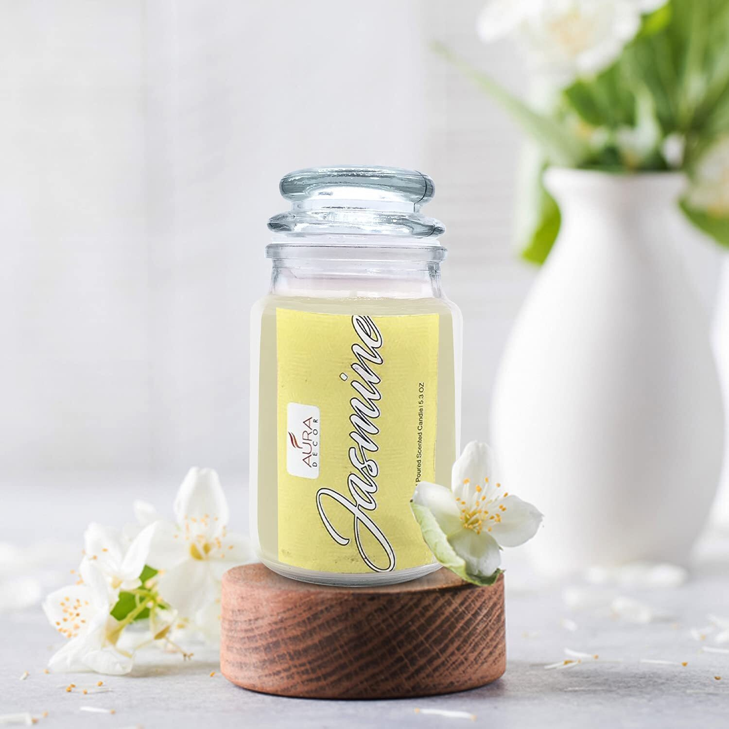 AuraDecor Fragrance Lid Jar Candle || Long Burning 72 Hours || Smokeless || Spa Candle || Aroma Candle (Jasmine)