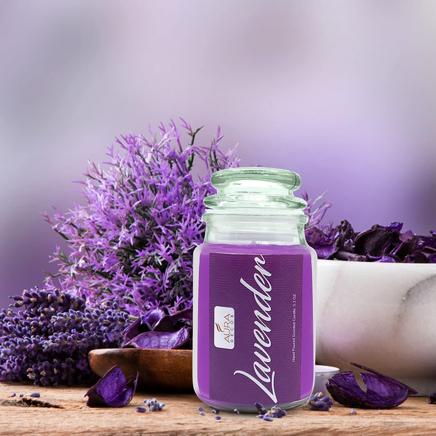AuraDecor Fragrance Lid Jar Candle || Long Burning 72 Hours || Smokeless || Spa Candle || Aroma Candle (Lavender)
