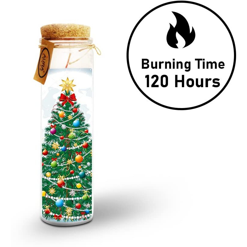 AuraDecor Christmas Church Jar X-Mass Tree with Moon Candle (Burning time 120 Hours) || Unscented Candle || Long Burning Candle (Xmas Tree with Moon) ,Glass