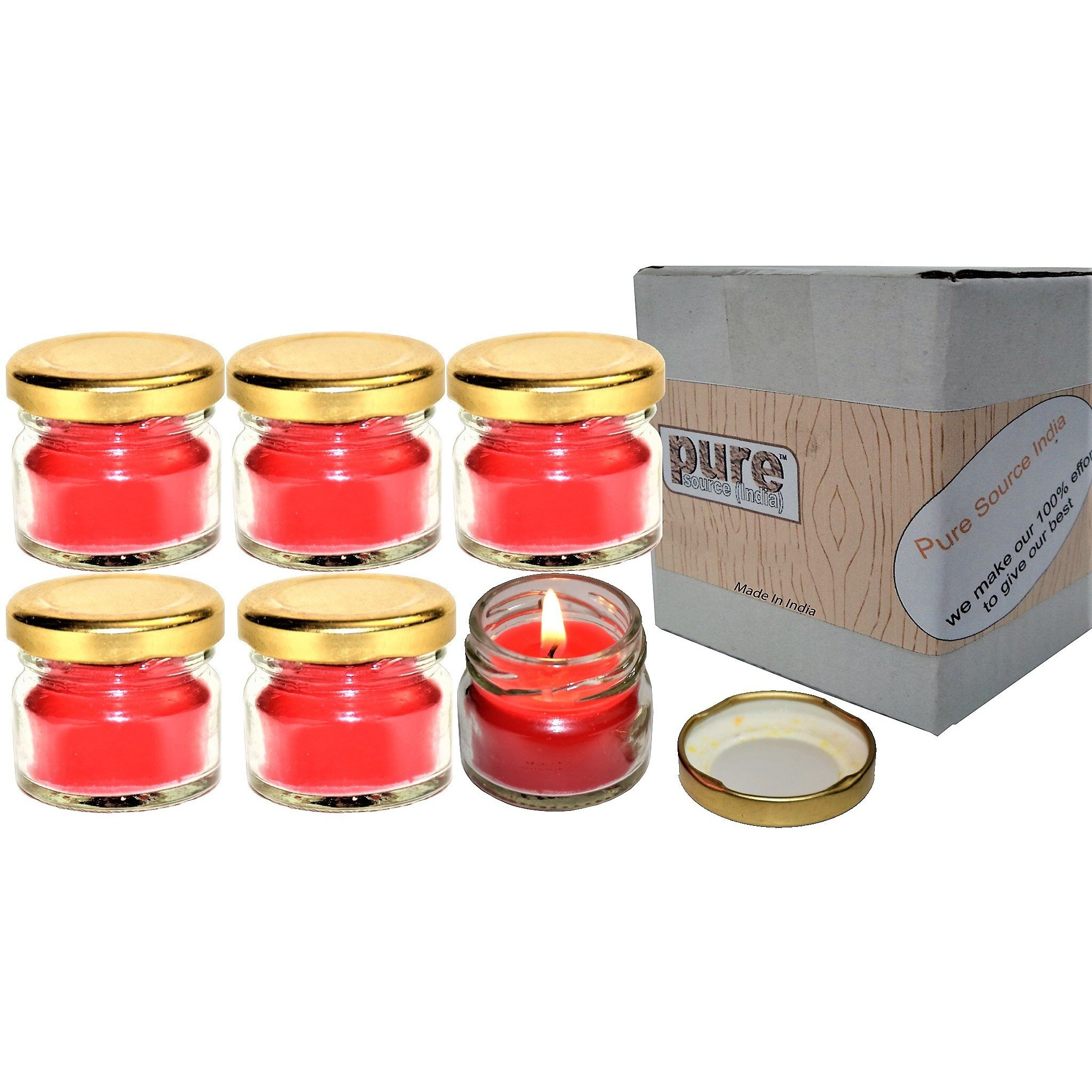 Pure Source India Scented Wax Mini Jar Candle, Pack of 6, Rose in for Festival, Party, Wedding