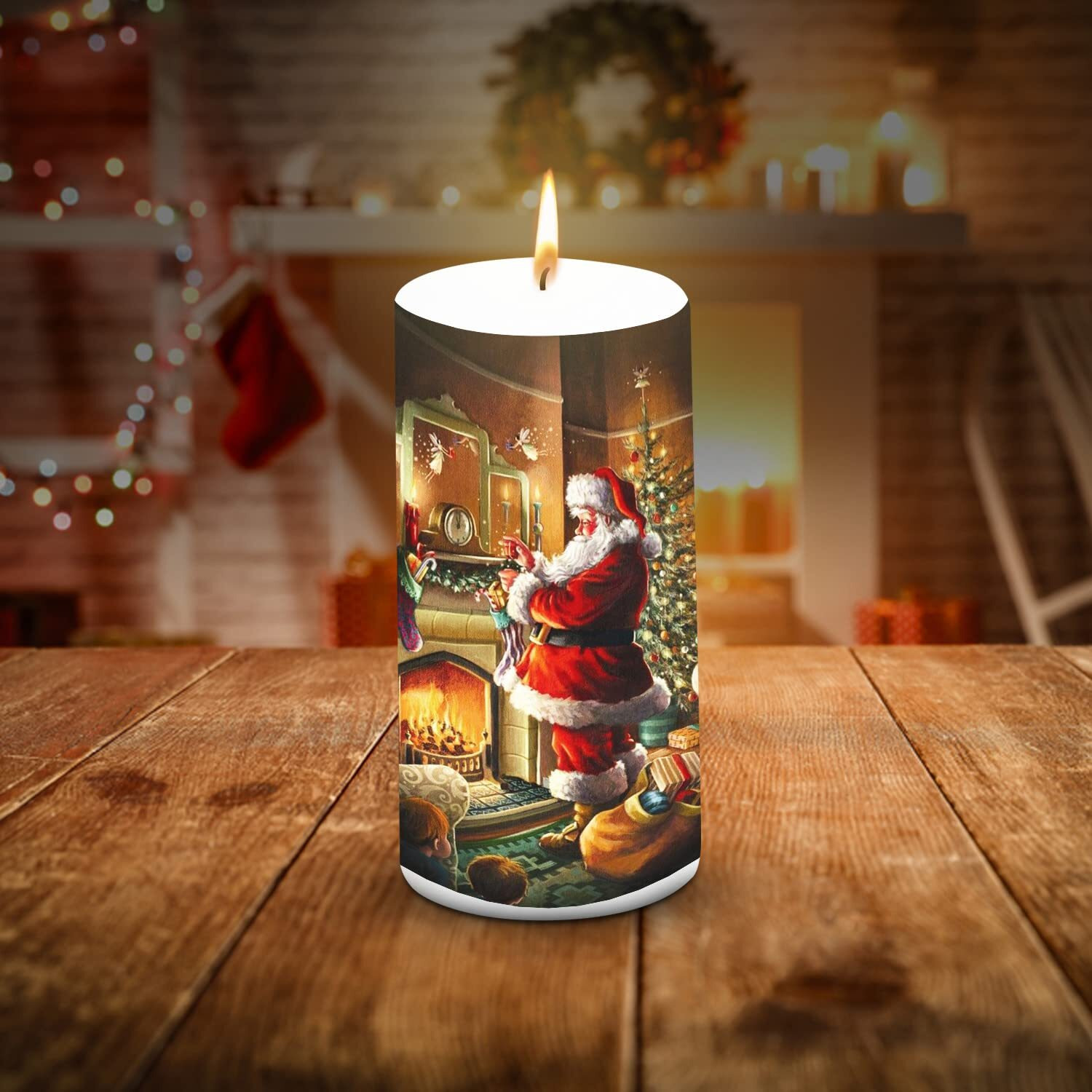 AuraDecor Unscented Santa Aag Wala Candle || 3 * 6 inch Pillar Candle || White Candle || Xmas Candle || Aag wala Santa Candle