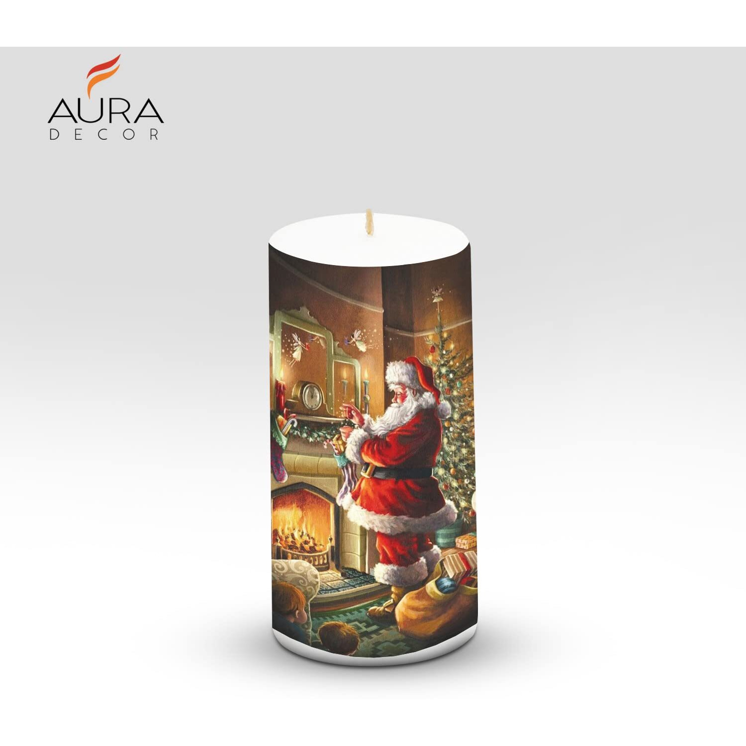 AuraDecor Unscented Santa Aag Wala Candle || 3 * 6 inch Pillar Candle || White Candle || Xmas Candle || Aag wala Santa Candle