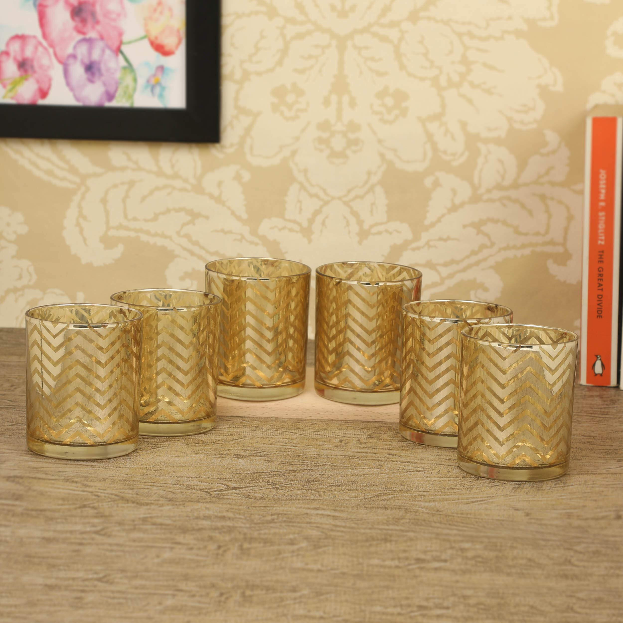 TIED RIBBONS Pack of 6 Tea Light Candle Holder Glass Votive - Christmas Decorations Items for Home Dining Table Decor Office Restaurant Gifts (Glass, Red, 6 Cm X 5 Cm)