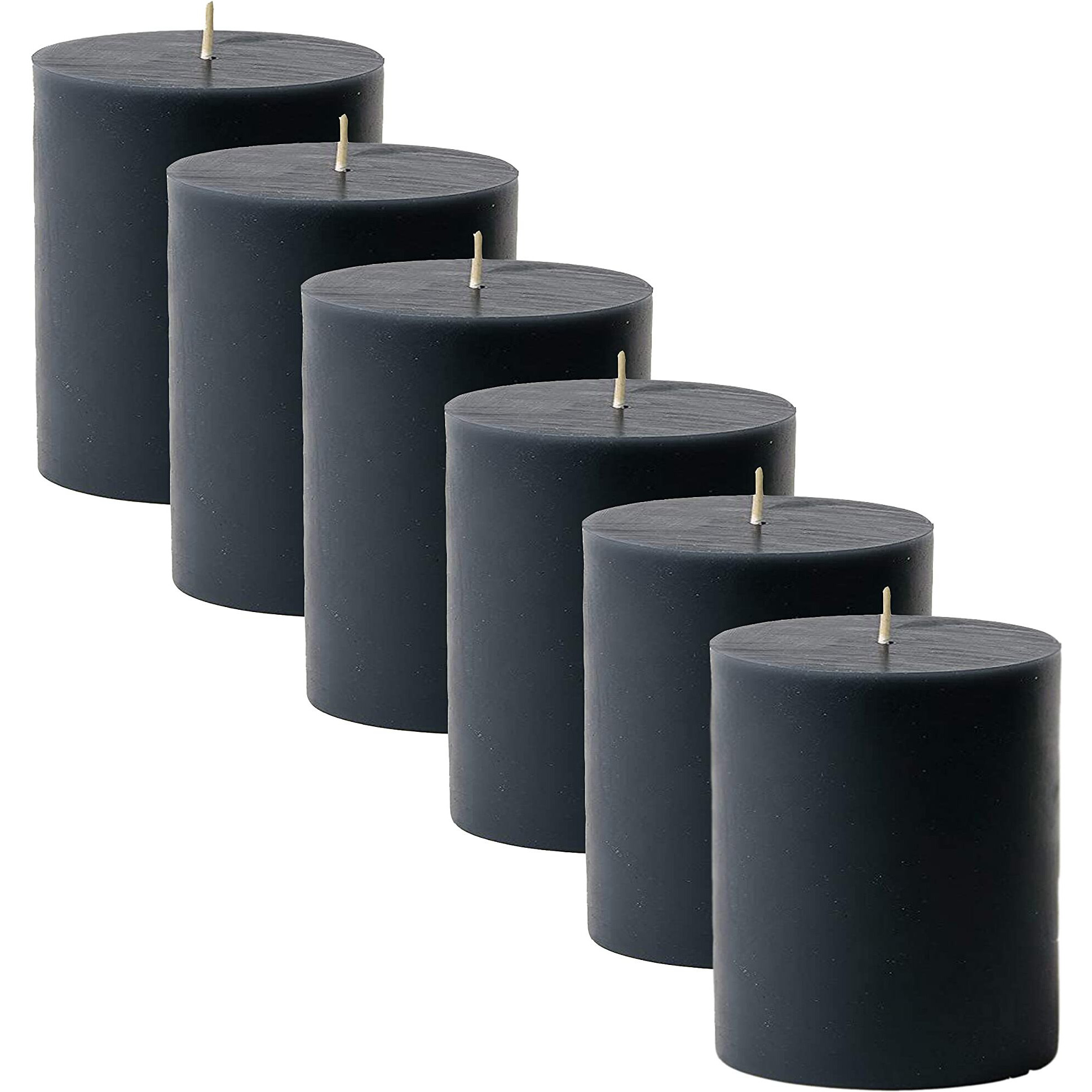 Luces Paraffin Wax Smokeless Scented Black Round Pillar Candle for Decoretion Pack of 6