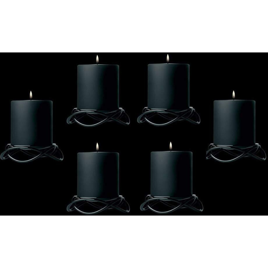 Luces Paraffin Wax Smokeless Scented Black Round Pillar Candle for Decoretion Pack of 6