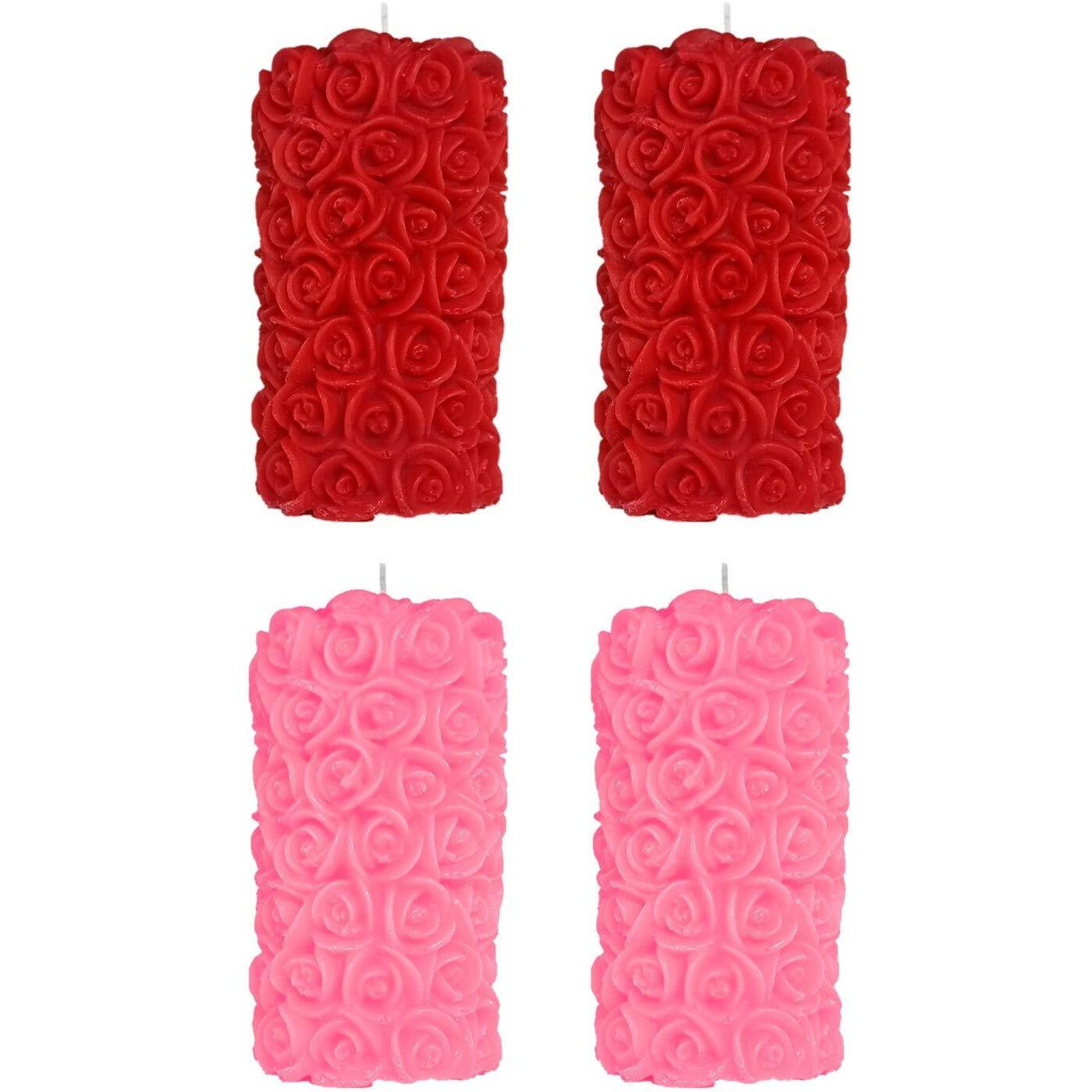 Shraddha Creation Rose Pillar Wax Designer Candle, Pack of 4, Rose & Spiced Musk