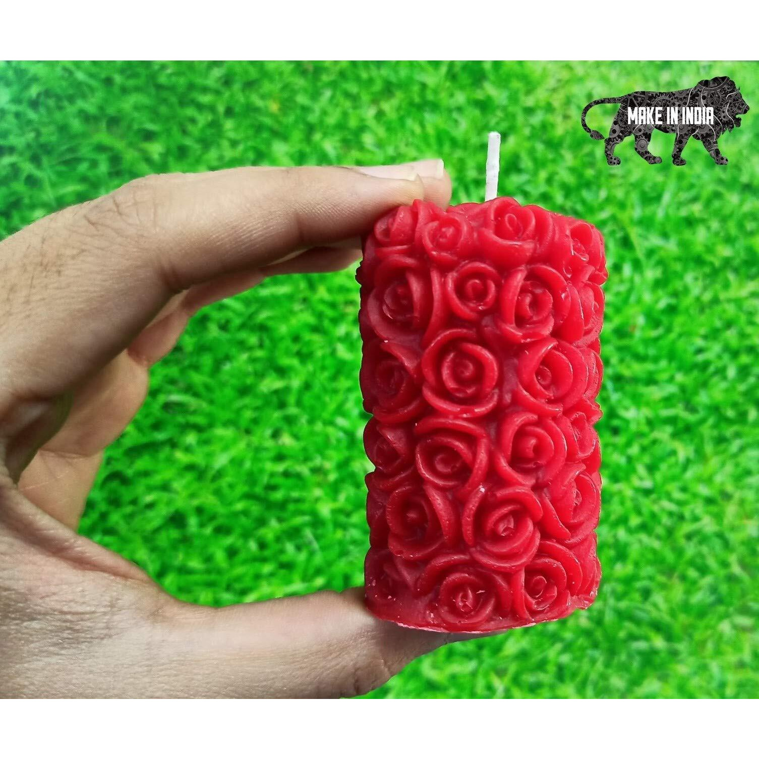 Shraddha Creation Rose Pillar Wax Designer Candle, Pack of 4, Rose & Spiced Musk
