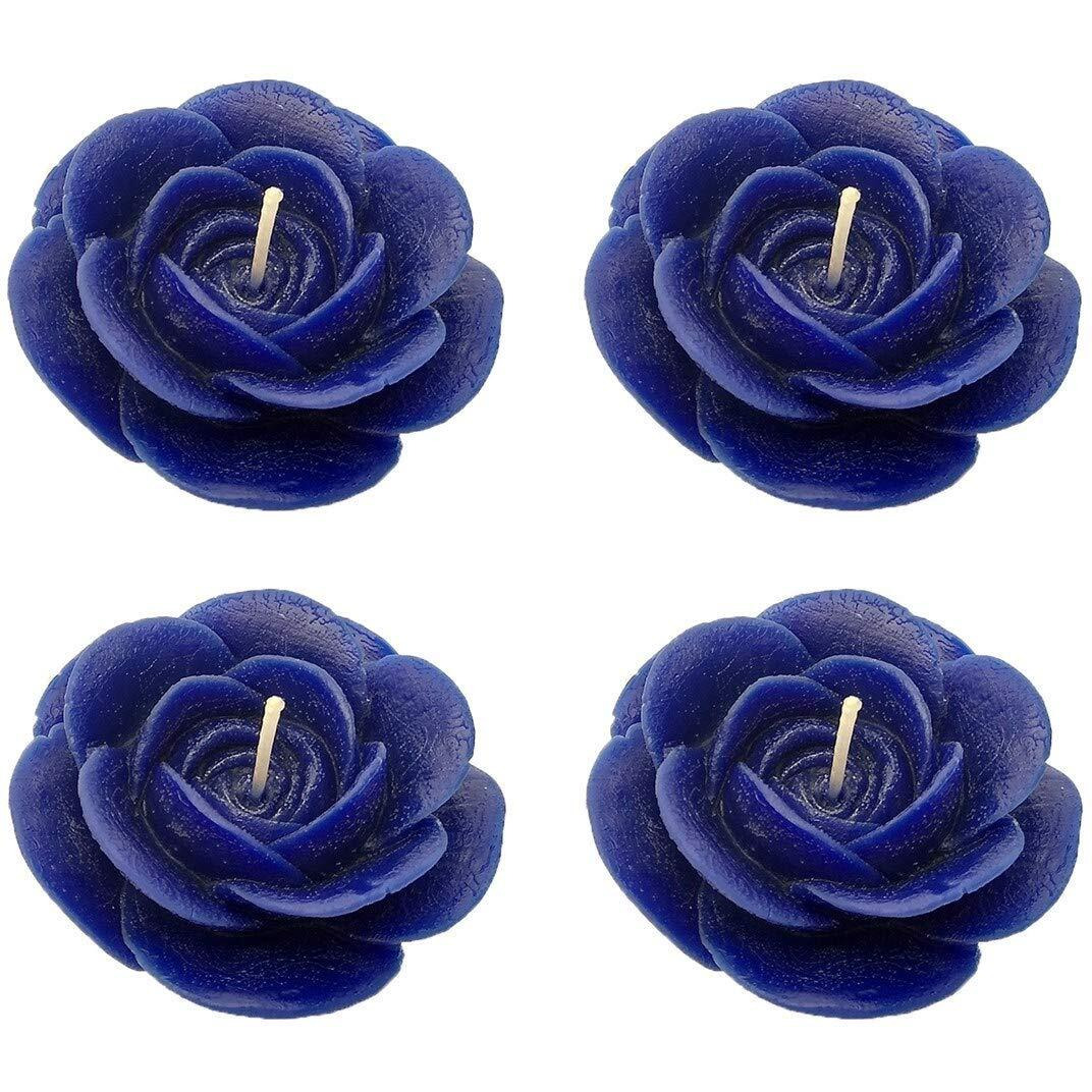 Shraddha Creation Floating Rose Decorative Smokeless Candle, Blue Color with Floral Sigma Fragrance (Set of 4)
