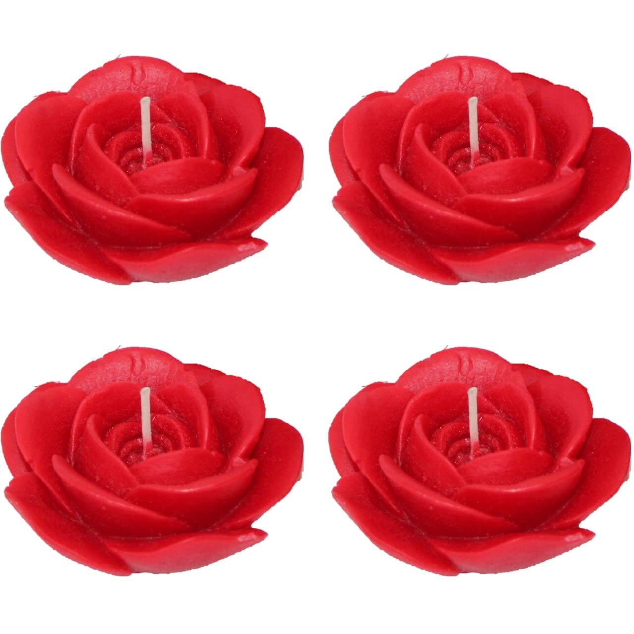 Shraddha Creation Floating Rose Decorative Smokeless Candle, Red Color with Rose Fragrance (Set of 4)