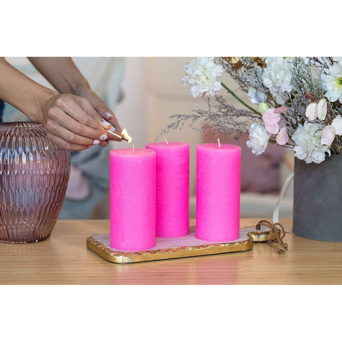 Kuber Selection Pack of 2 Pcs 2  4 Each Premium Pink Big Non Scented Pillar Candle(2 Inch x 4 Inch Each) (Pack of 2 Pcs) (Pink)