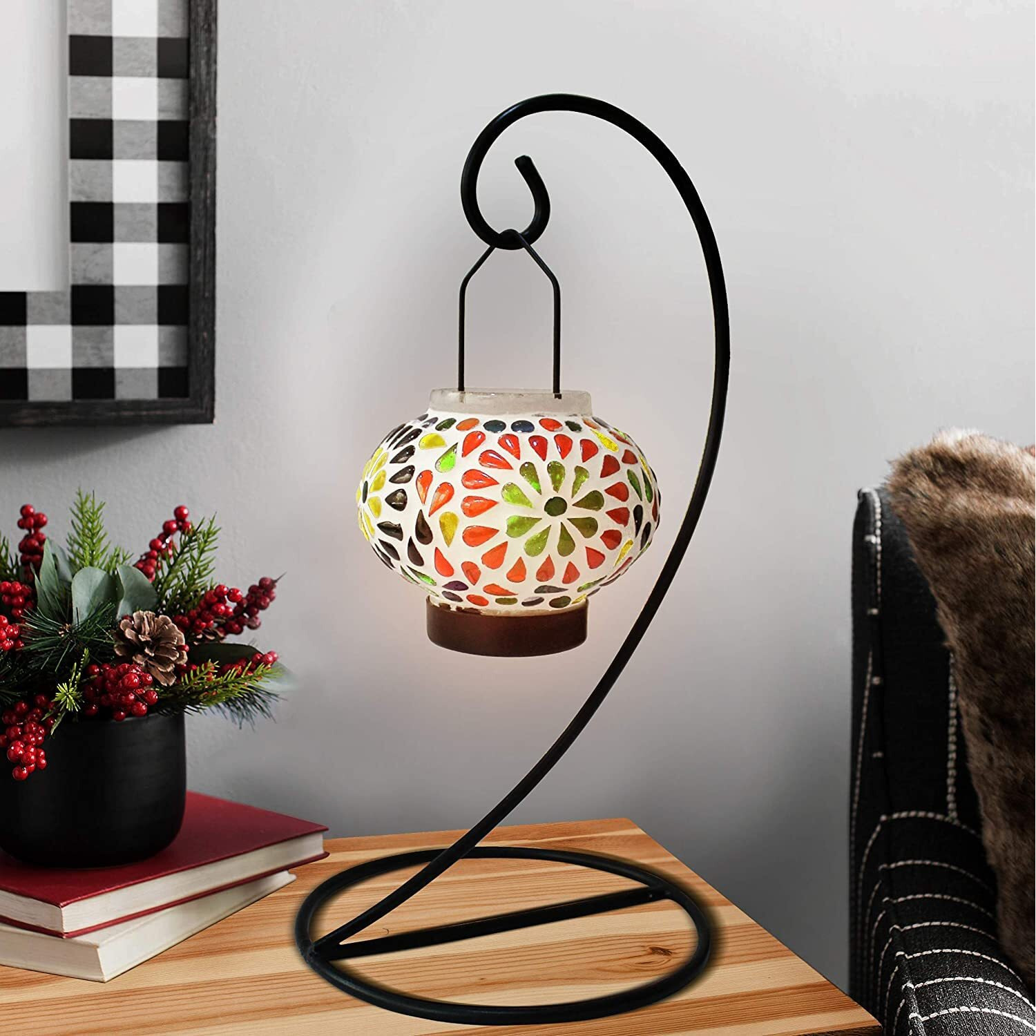 TIED RIBBONS Table Mounted Mosaic Glass Tealight Votive Candle Holder with Metal Frame - Christmas Decorations items for Home Decor Table Living Room Office Dining Table (Pack of 1)