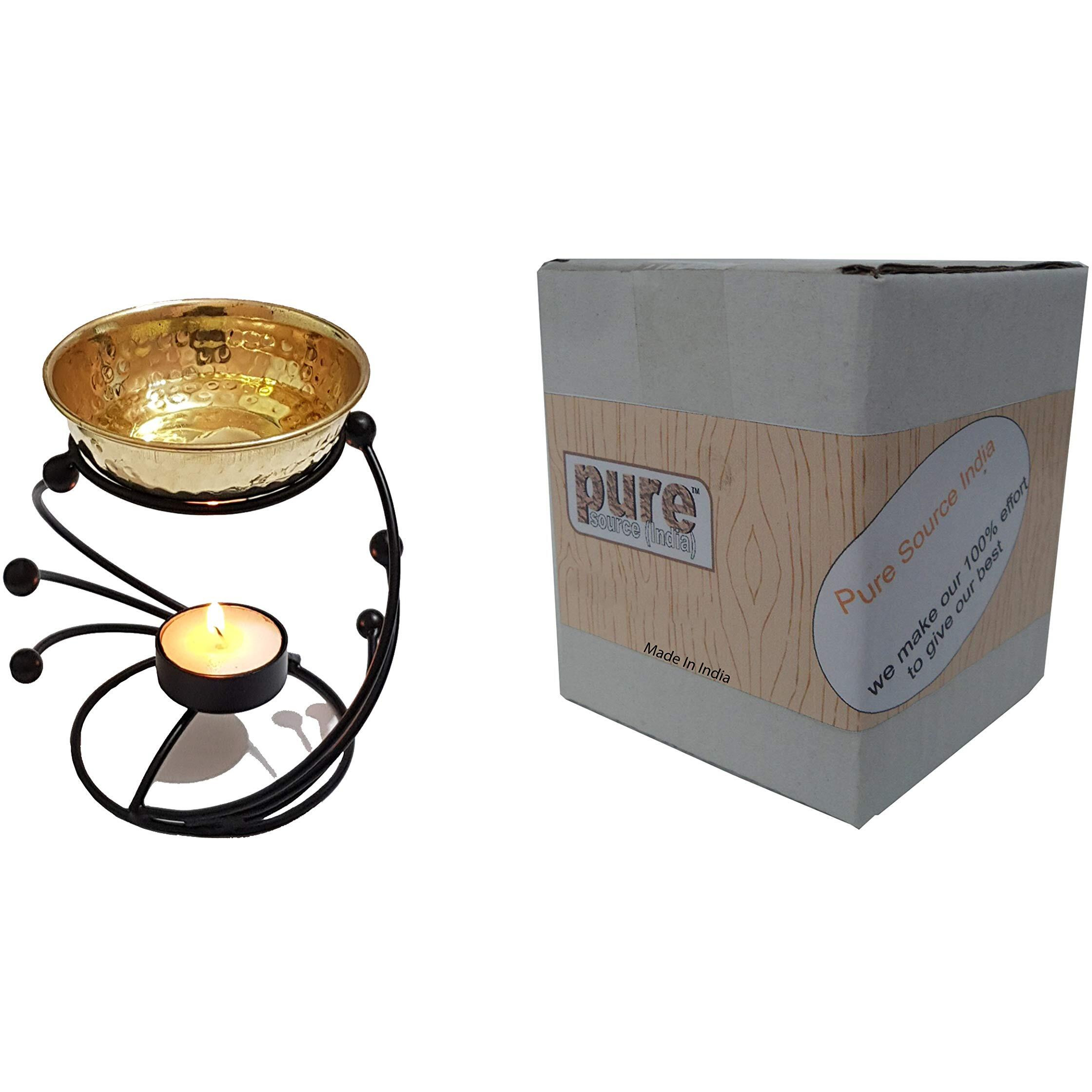Pure Source India Aroma Burner Made of Iron with Powder Coated and Pure Brass Bowl Detachable,10 ML Rose Aroma Oil and 1 Tea Candle Also Coming with it .(Oil Burner Set)