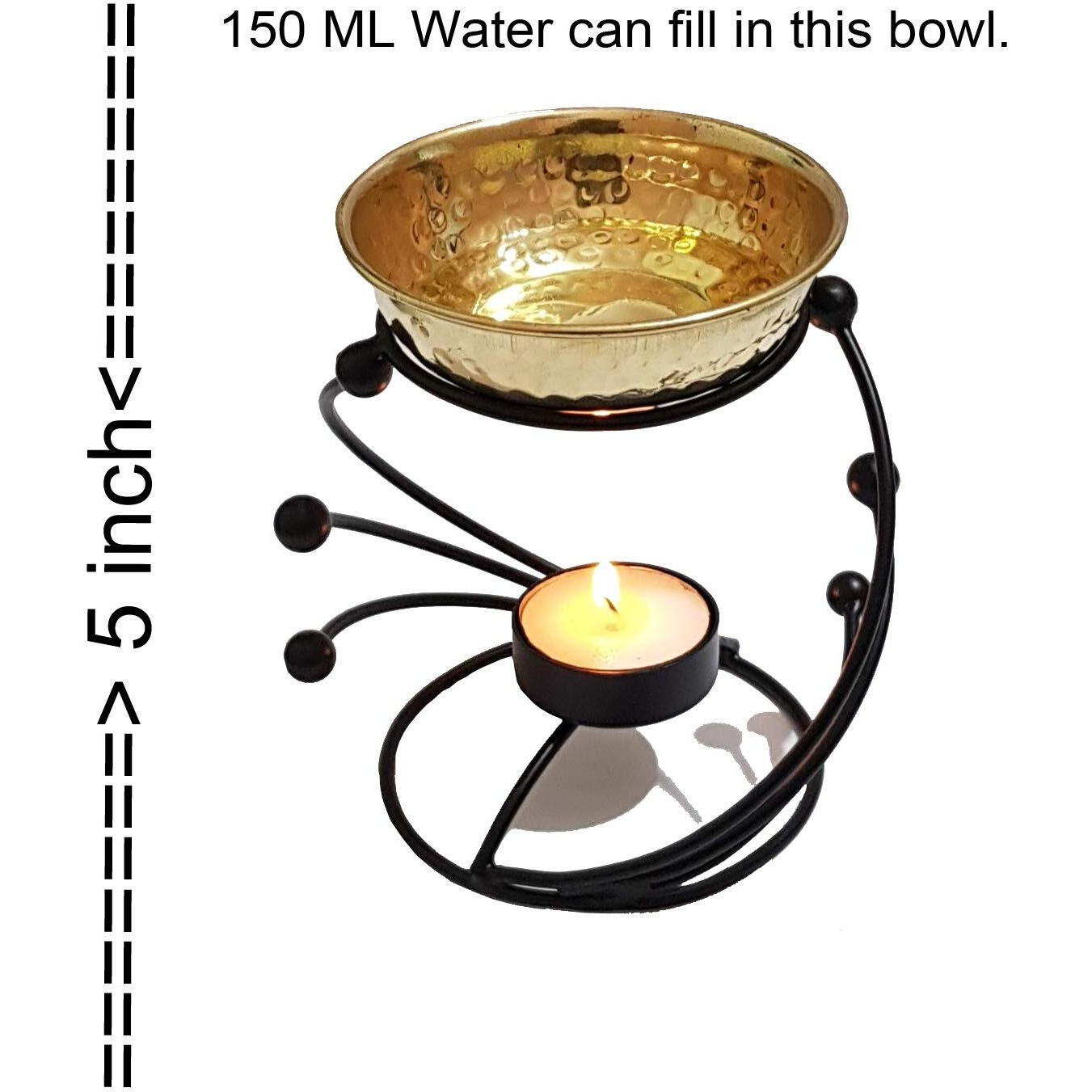 Pure Source India Aroma Burner Made of Iron with Powder Coated and Pure Brass Bowl Detachable,10 ML Rose Aroma Oil and 1 Tea Candle Also Coming with it .(Oil Burner Set)