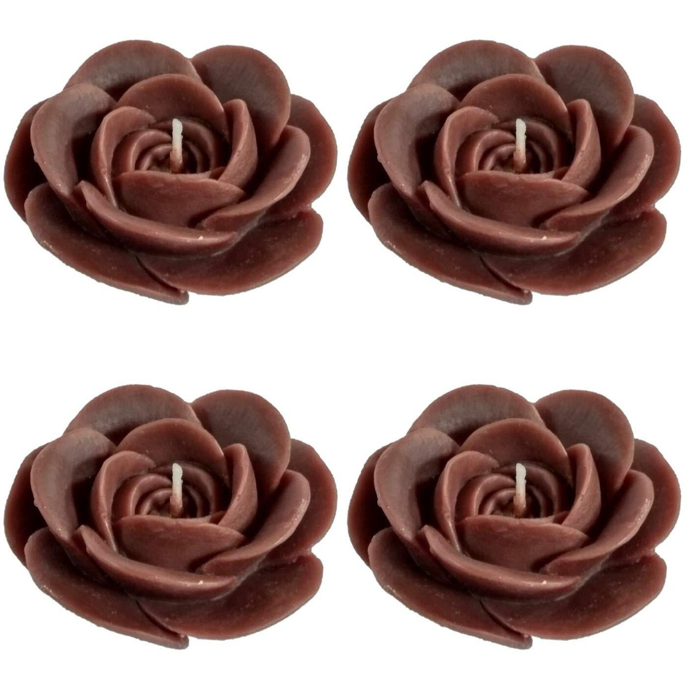 Shraddha Creation Floating Rose Decorative Smokeless Candle, Brown Color with Chocolate Fragrance (Set of 4)