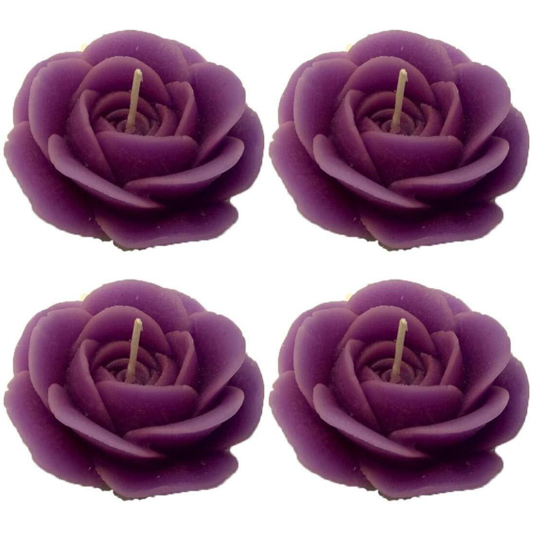 Shraddha Creation Floating Rose Decorative Smokeless Candle, Purple Color with Lavender Fragrance (Set of 4)