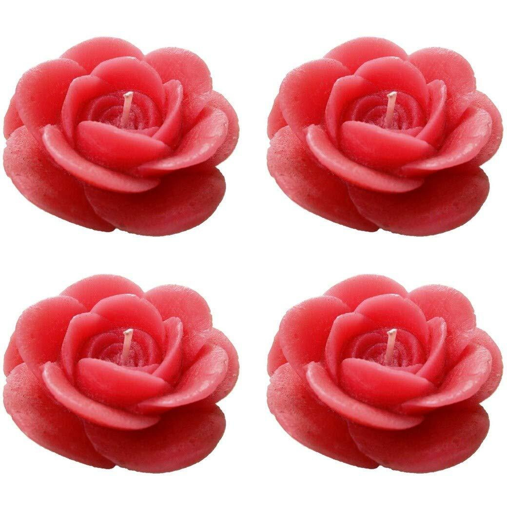 Shraddha Creation Floating Rose Decorative Smokeless Candle, Pink Color with Spice Musk Fragrance (Set of 4)
