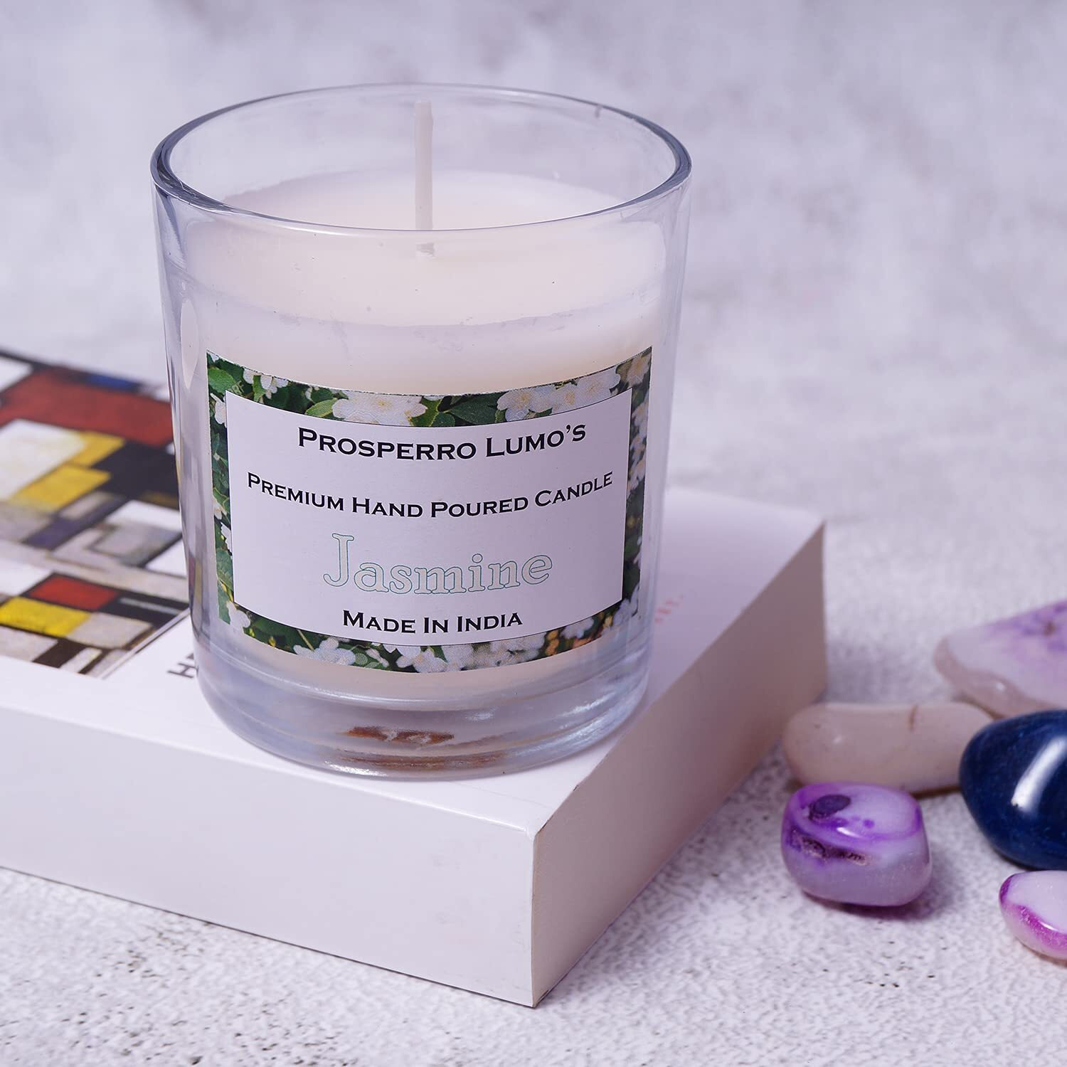 PROSPERRO LUMO Premium Hand Poured Glass Candle, Premium Fragrance. (Jasmine), Glass Size  8.5 cm X 6.5 Dia (ARM 62 Jasmine)
