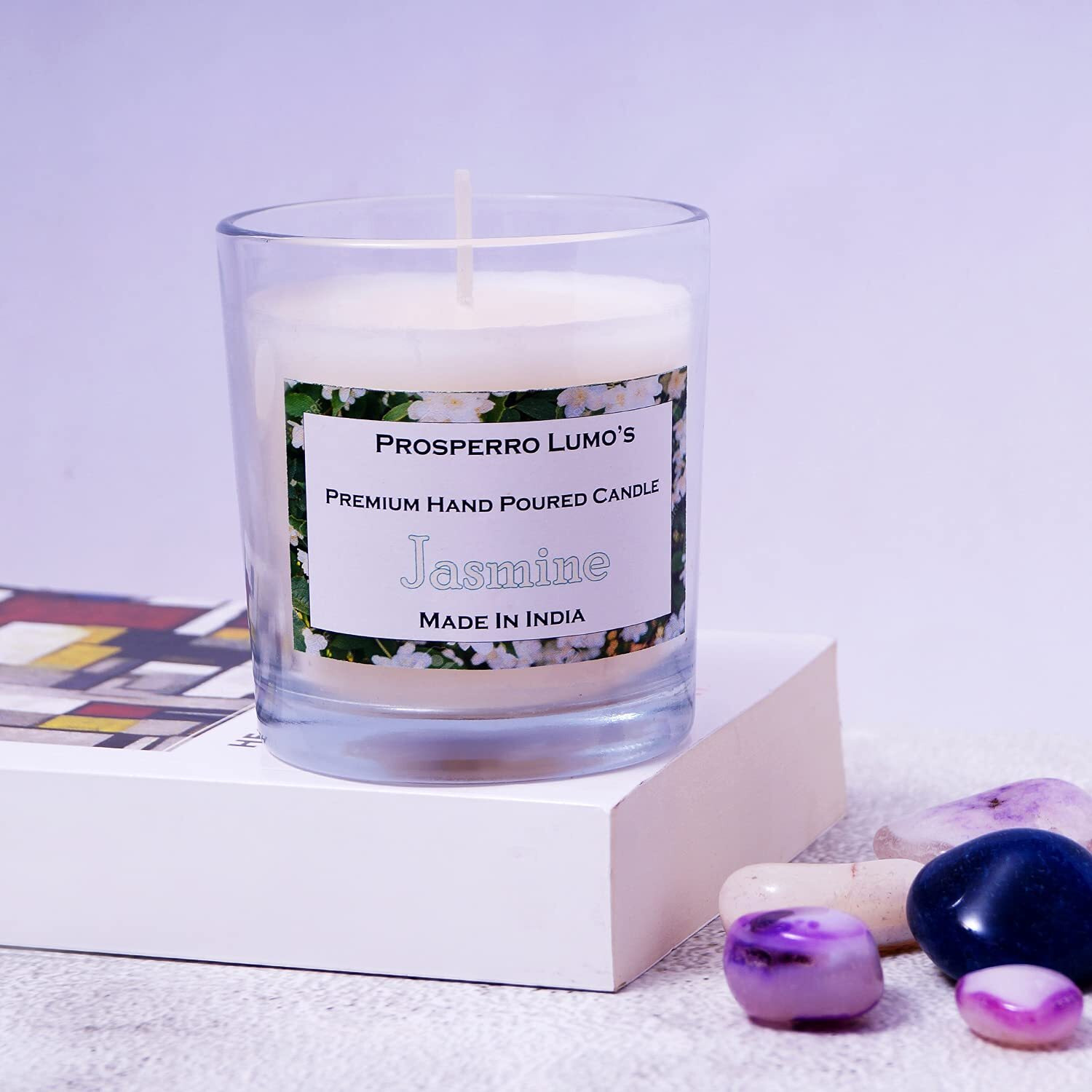 PROSPERRO LUMO Premium Hand Poured Glass Candle, Premium Fragrance. (Jasmine), Glass Size  8.5 cm X 6.5 Dia (ARM 62 Jasmine)