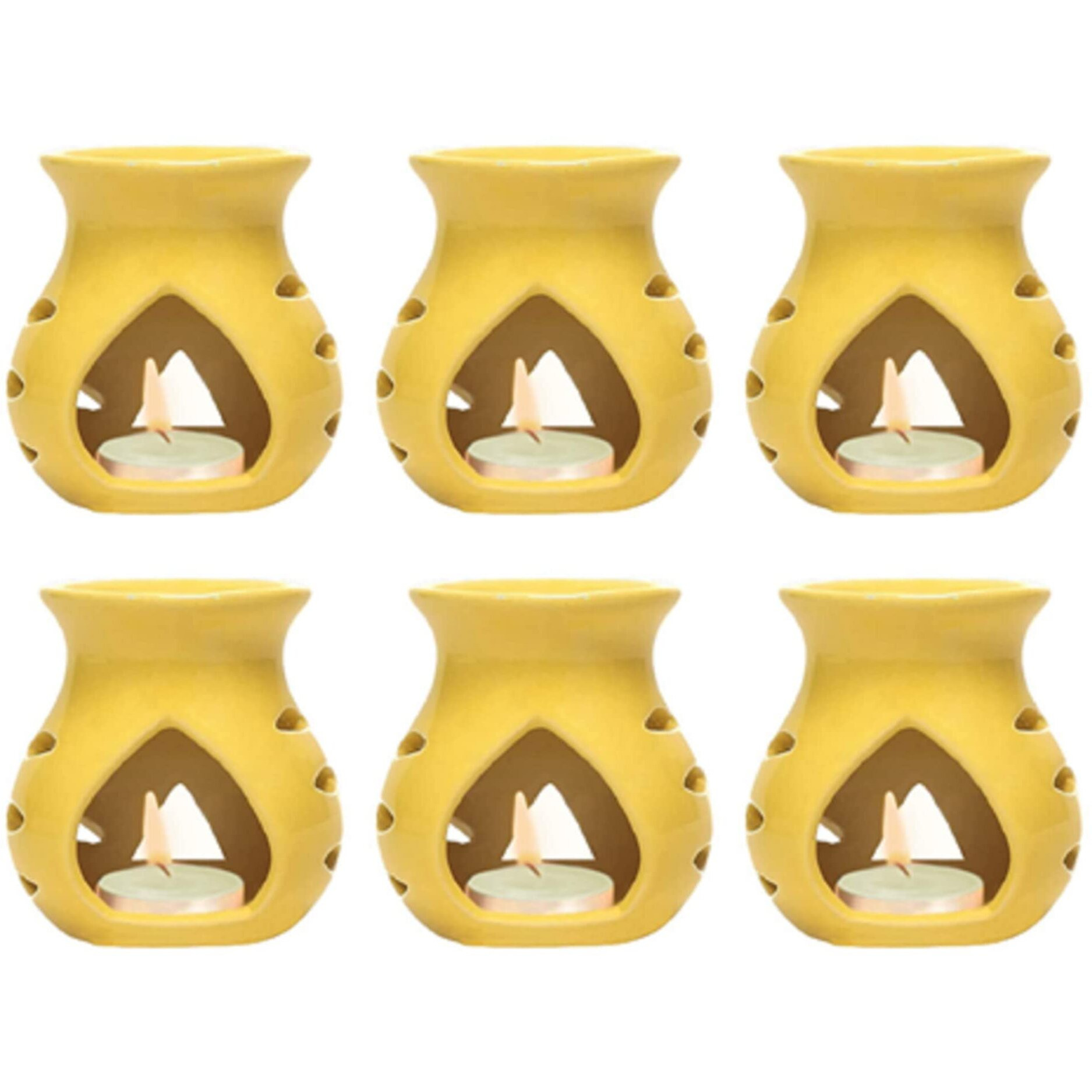Mkd2 Rise Ceramic Clay Candle Aroma Oil Burner Diffuser Lamp -Set of 6 (Yellow) for Fragrance at Home, Office, Hotel