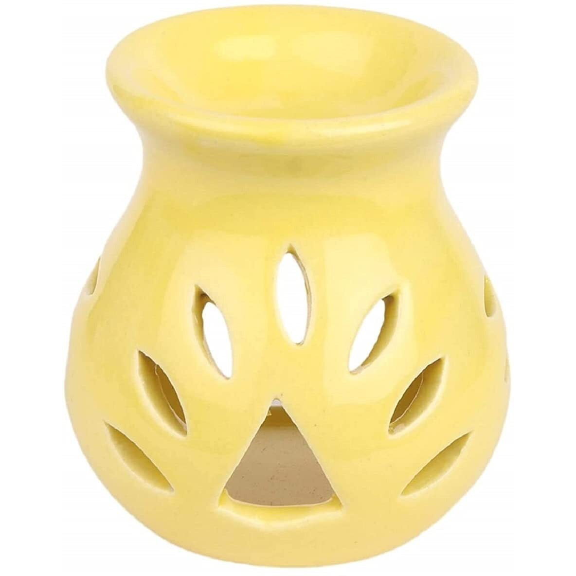 Mkd2 Rise Ceramic Clay Candle Aroma Oil Burner Diffuser Lamp -Set of 6 (Yellow) for Fragrance at Home, Office, Hotel
